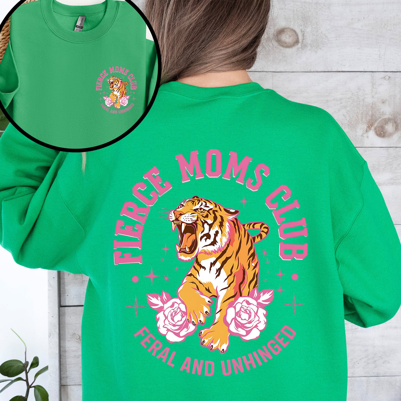 Feral Moms Club Tiger Front And Back Mother's Day Edition Premium Graphic Sweatshirt