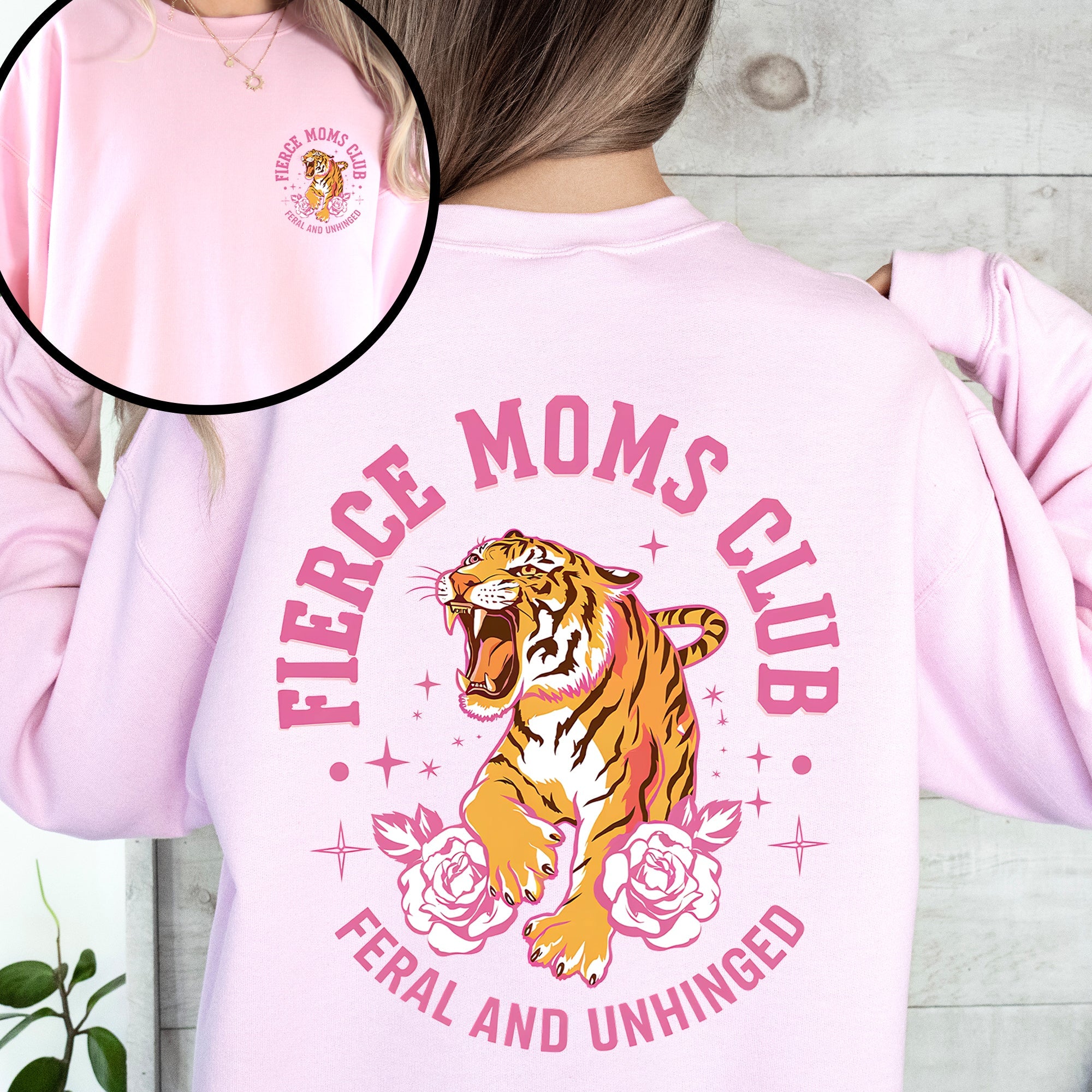 Feral Moms Club Tiger Front And Back Mother's Day Edition Premium Graphic Sweatshirt