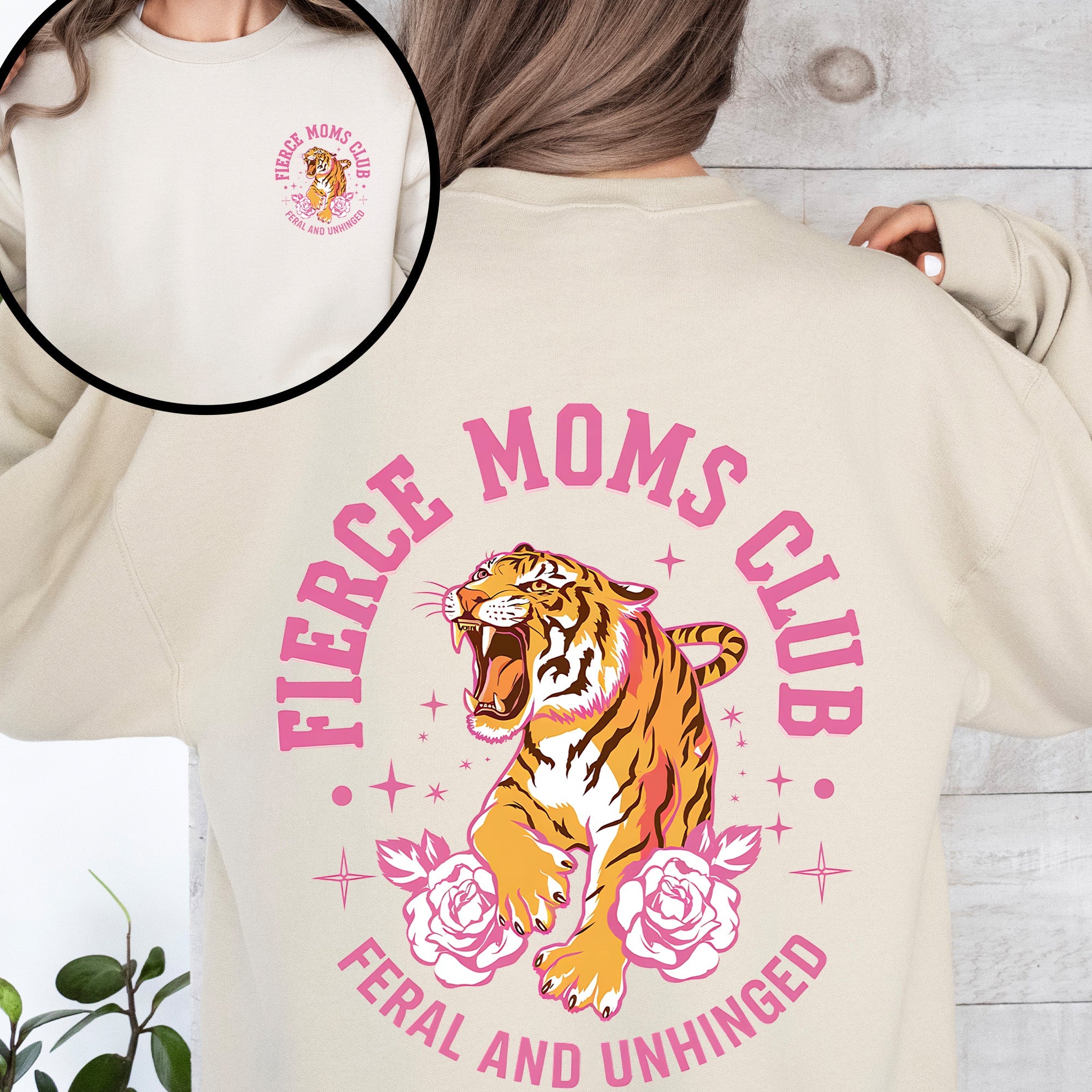 Feral Moms Club Tiger Front And Back Mother's Day Edition Premium Graphic Sweatshirt