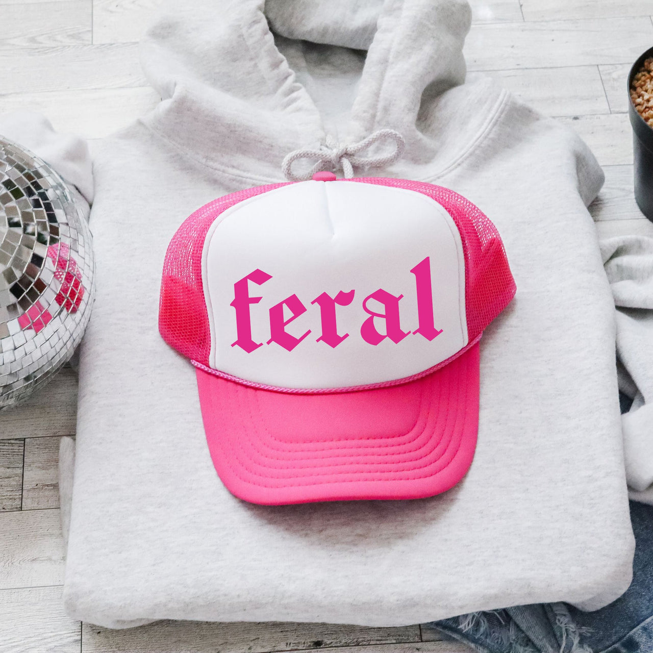 Feral, Sassy, Funny Bright Pink Limited Edition Super Premium Snapback Trucker Hat