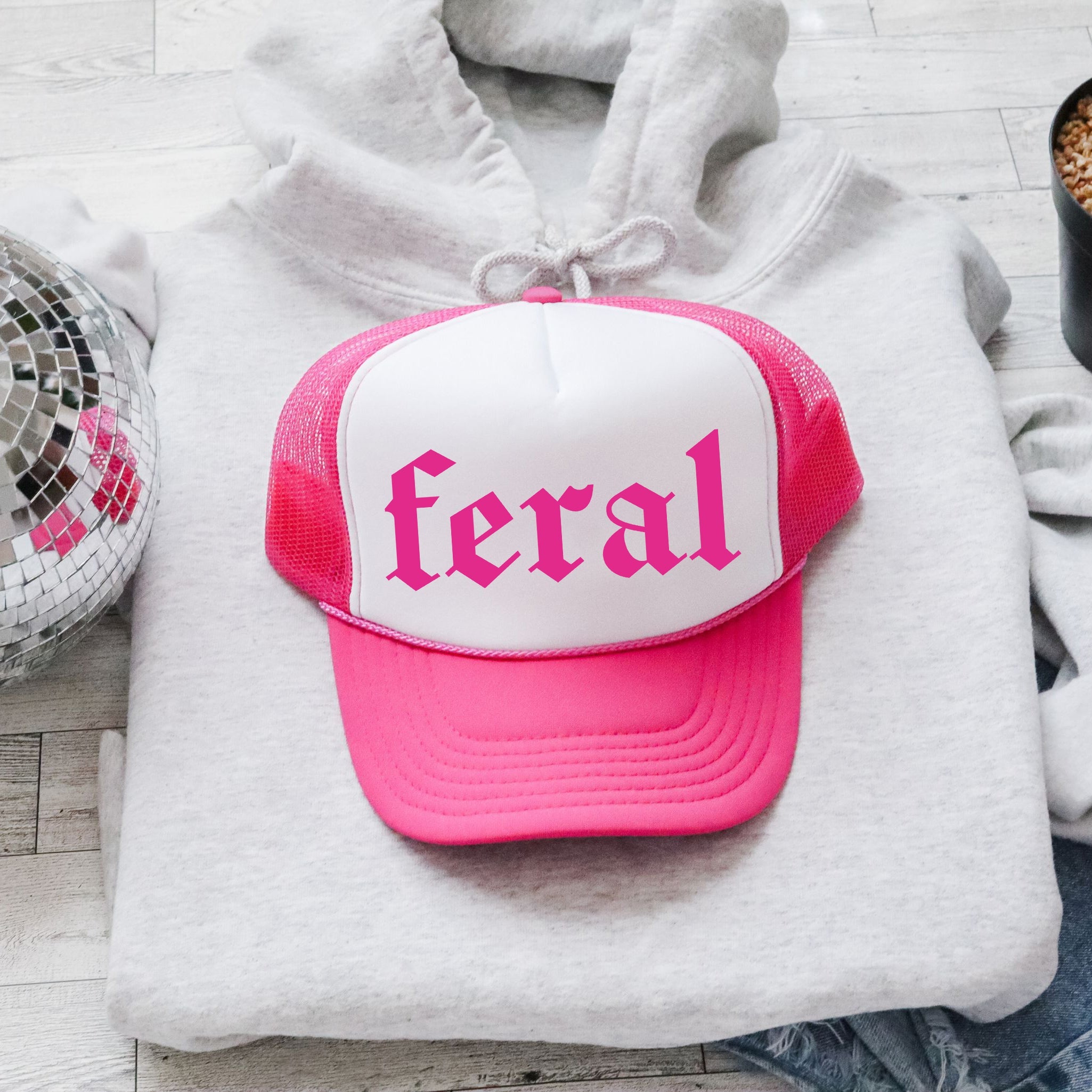 Feral, Sassy, Funny Bright Pink Limited Edition Super Premium Snapback Trucker Hat