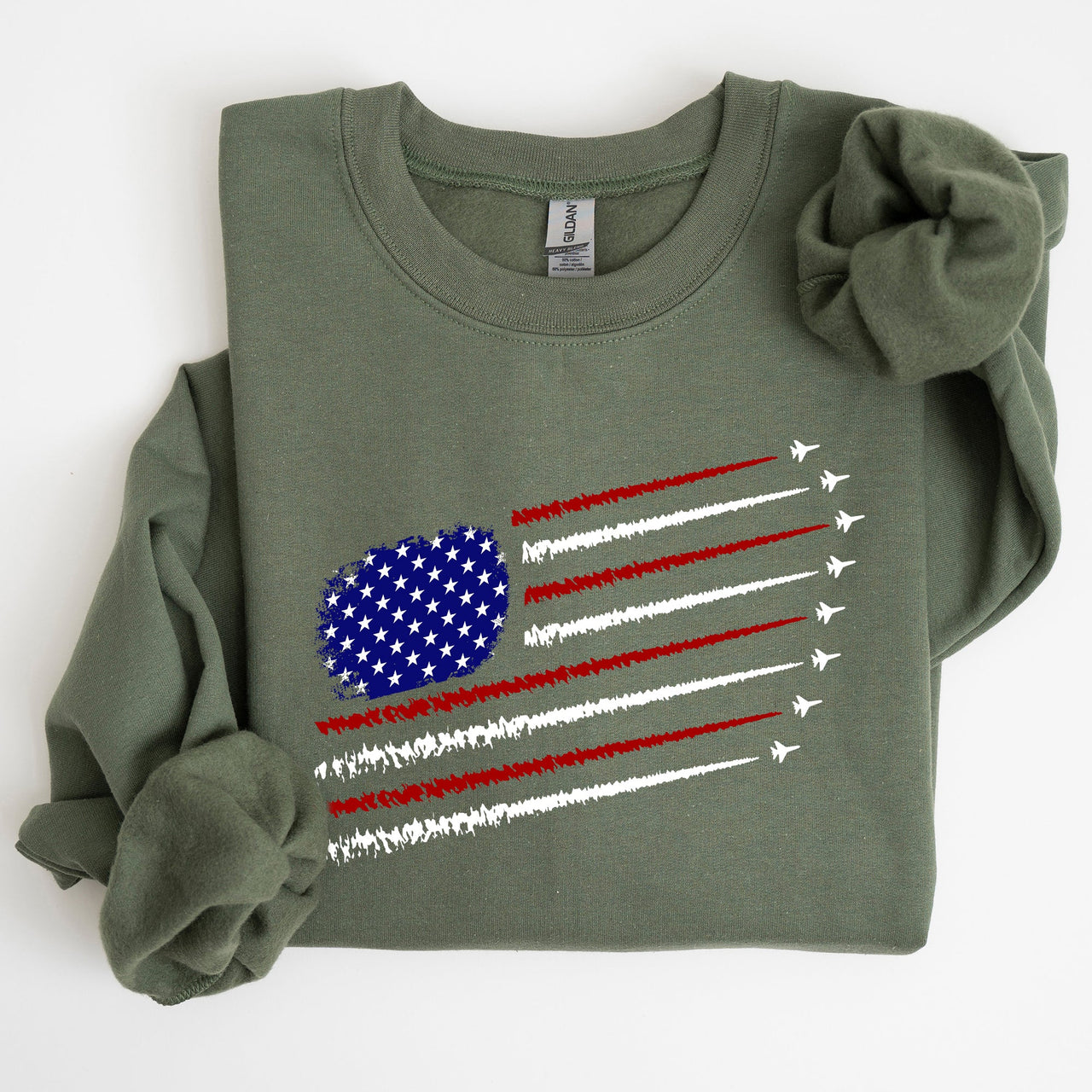 Fighter Jets Navy Air Force American Flag Graphic Premium Cozy Warm Fleece Patriotic Military Pride Edition Sweatshirt