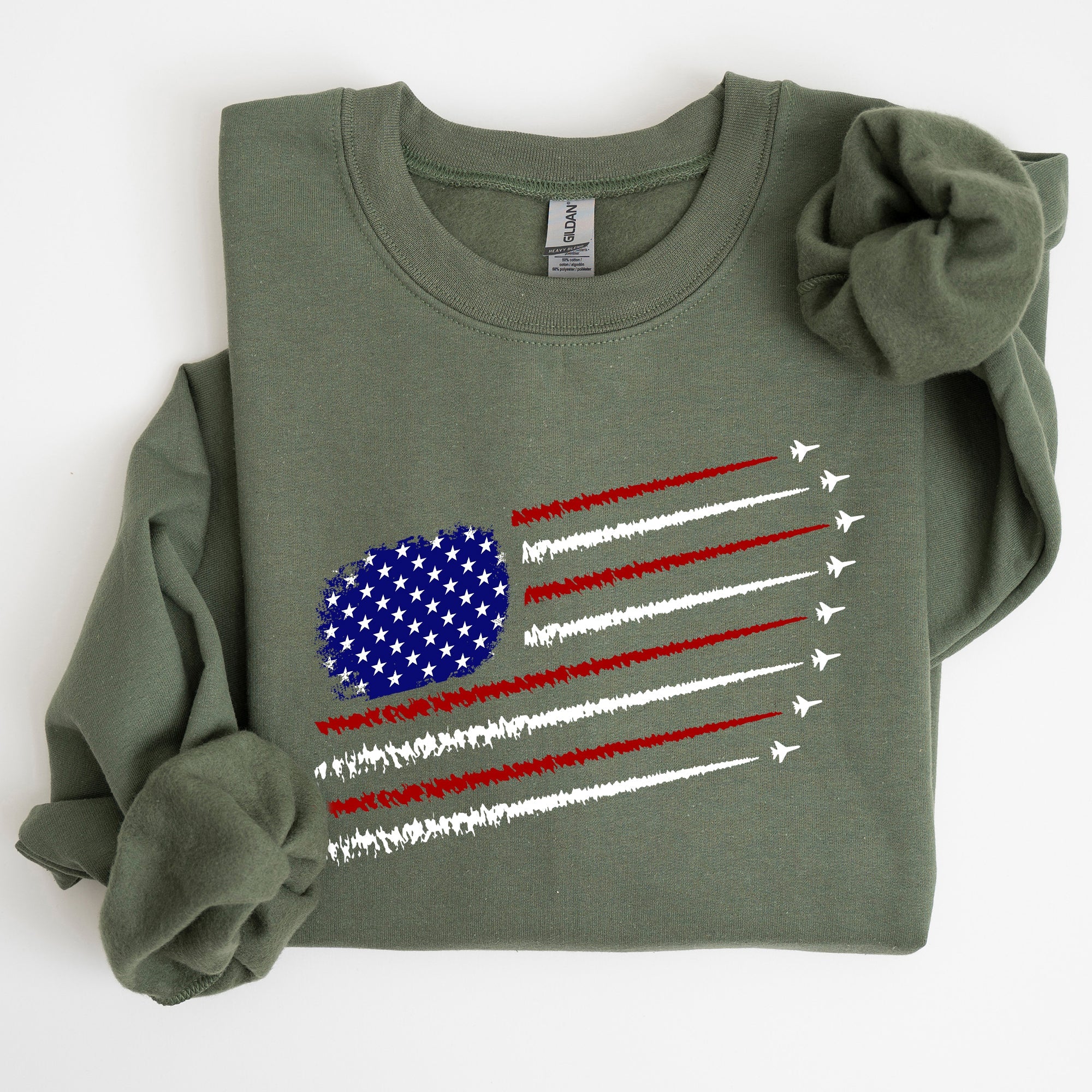 Fighter Jets Navy Air Force American Flag Graphic Premium Cozy Warm Fleece Patriotic Military Pride Edition Sweatshirt