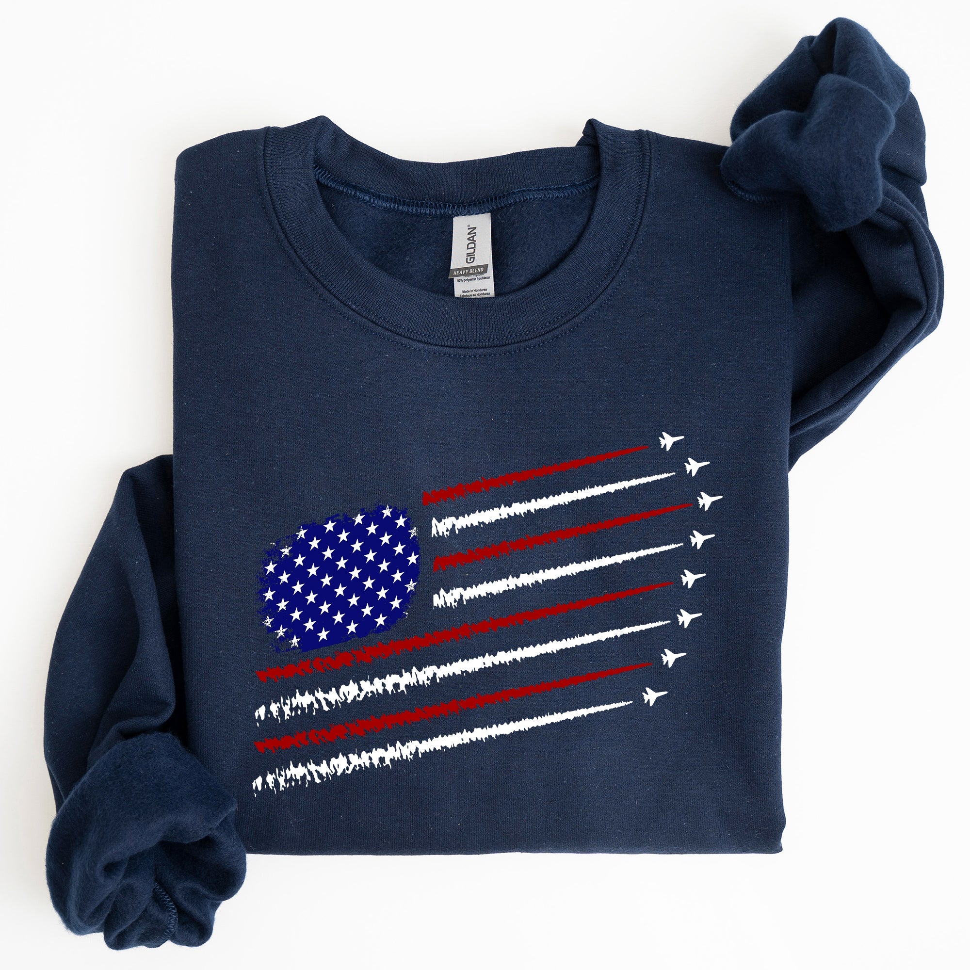 Fighter Jets Navy Air Force American Flag Graphic Premium Cozy Warm Fleece Patriotic Military Pride Edition Sweatshirt