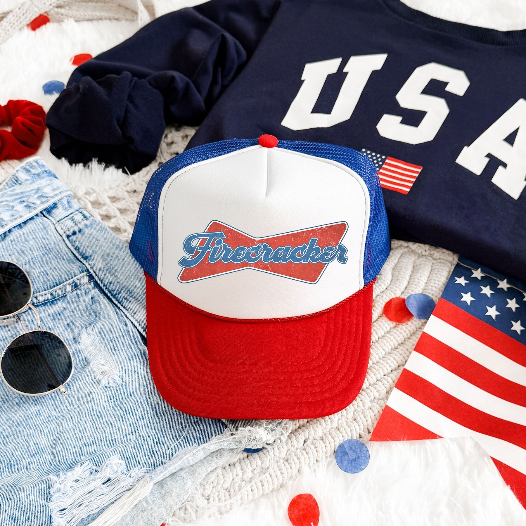 Firecracker Patriotic Fourth Of July Fireworks Theme Celebration Edition Snapback Trucker Hat