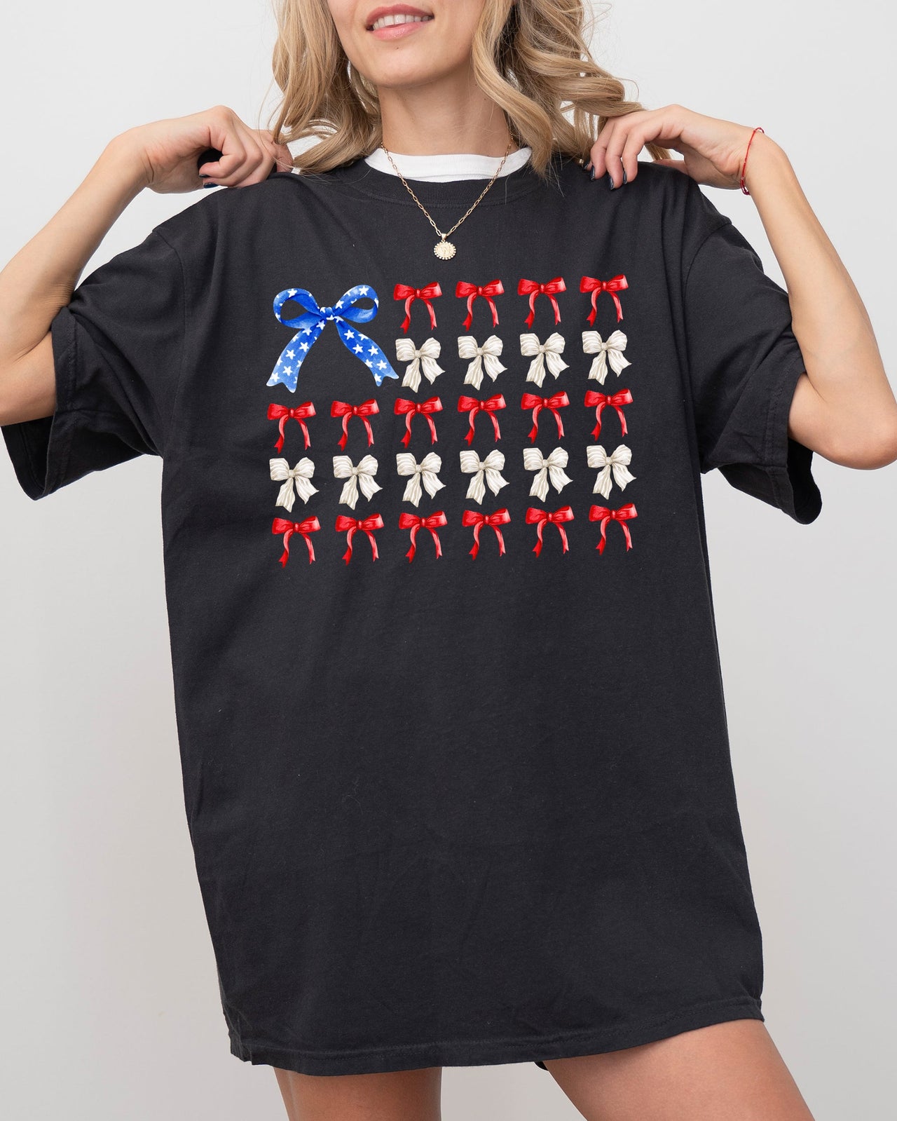 Flag Ribbons and Bows Fourth Of July America Red White Blue Patriotic Girly Coquette Comfort Colors Tee