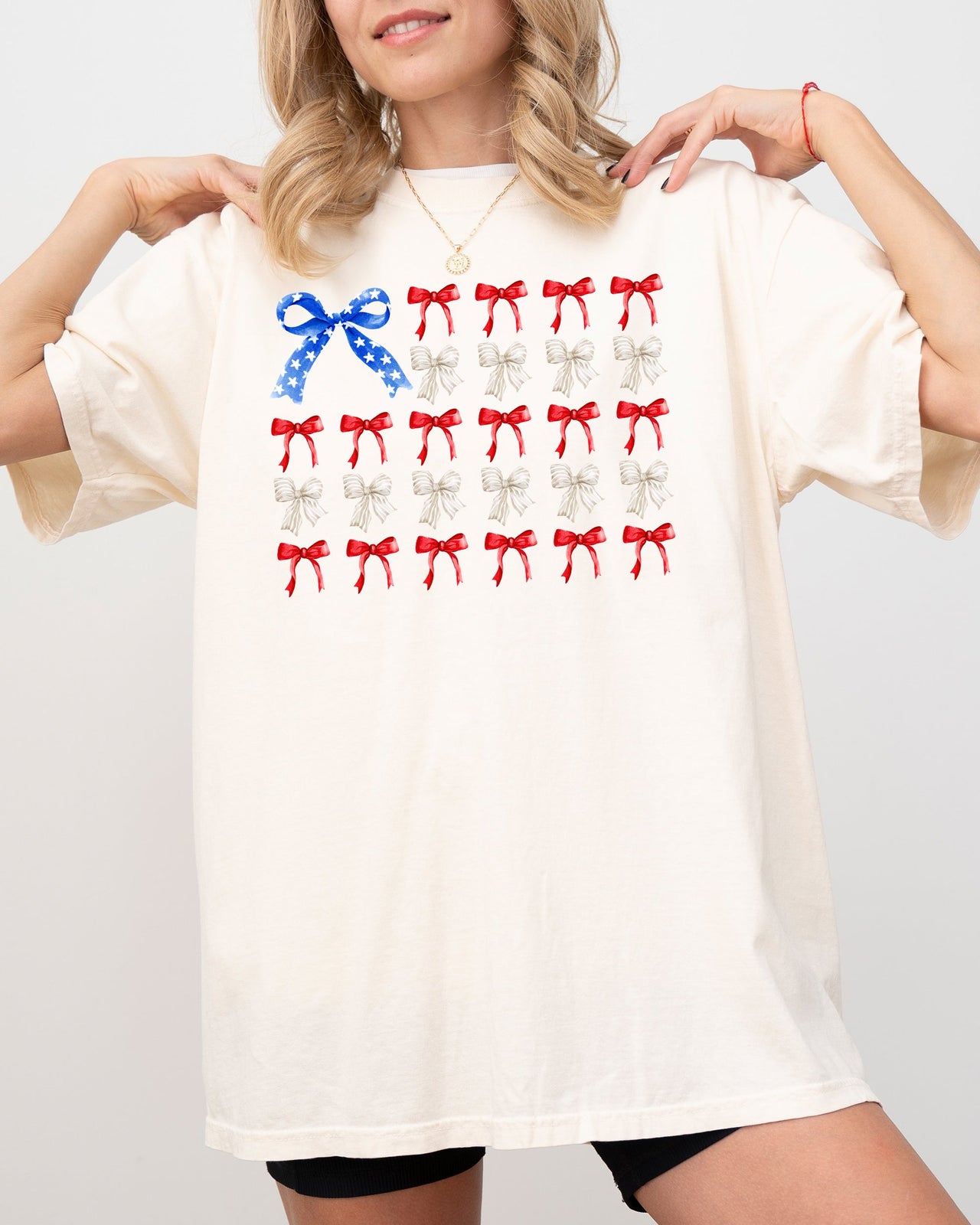 Flag Ribbons and Bows Fourth Of July America Red White Blue Patriotic Girly Coquette Comfort Colors Tee