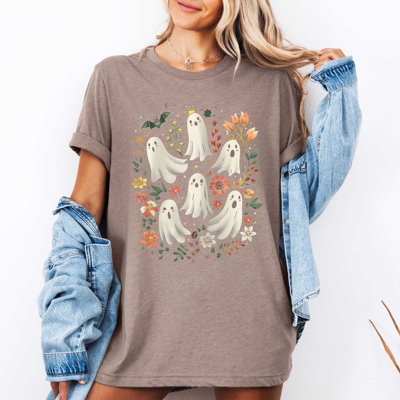 Floral Ghosts Beautiful Halloween Coquette Girly Autumn Fall Gothic Elegant Graphic Tee