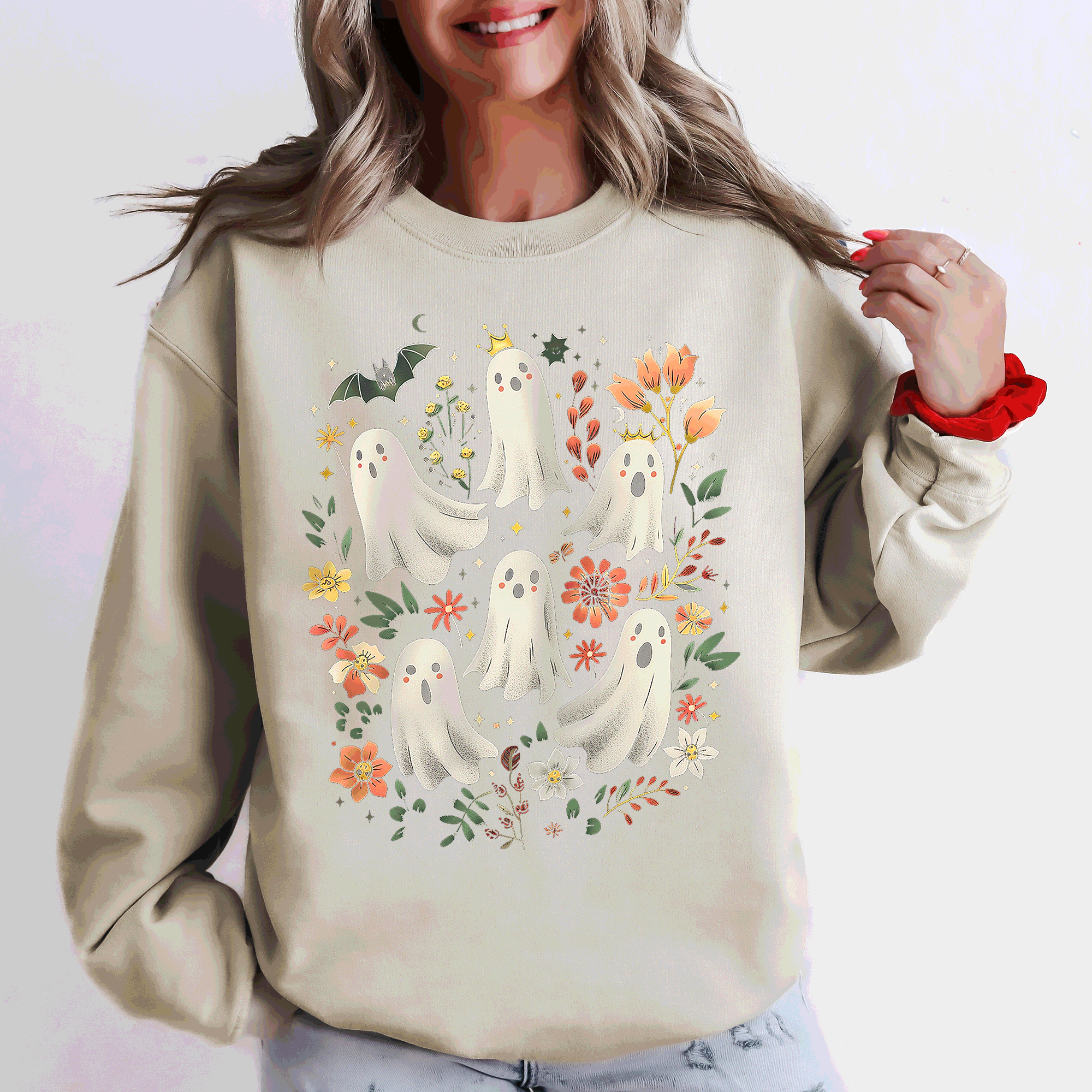 Floral Ghosts Beautiful Halloween Coquette Girly Autumn Fall Gothic Charm Sweatshirt