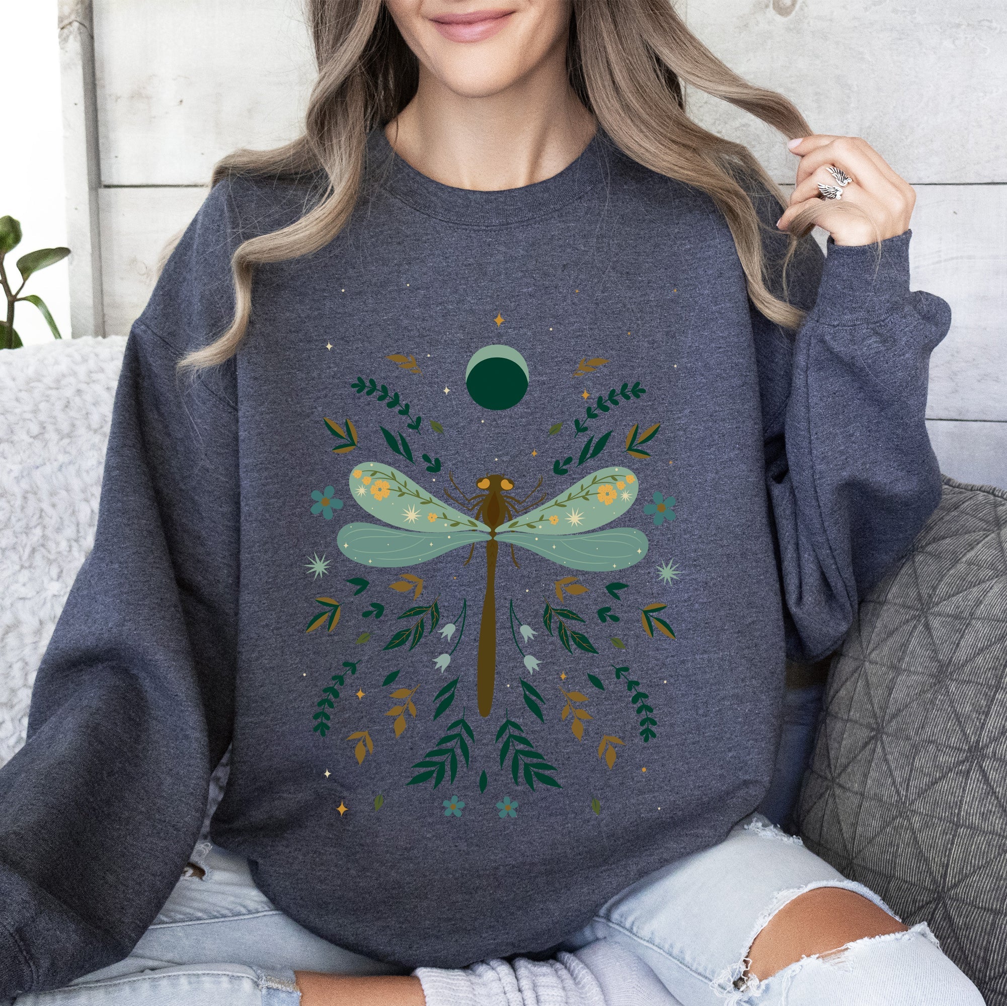Floral Night Sky, Dragonfly, Moon, And Blooms Celestial Garden Limited Edition Sweatshirt