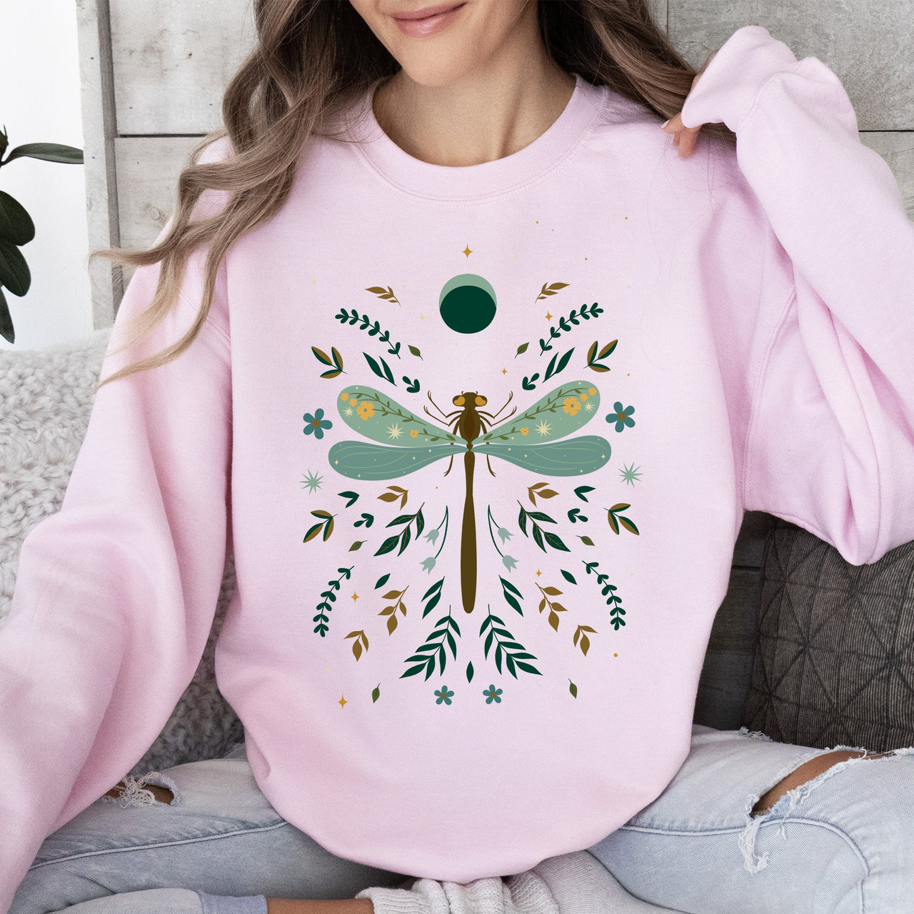 Floral Night Sky, Dragonfly, Moon, And Blooms Celestial Garden Limited Edition Sweatshirt