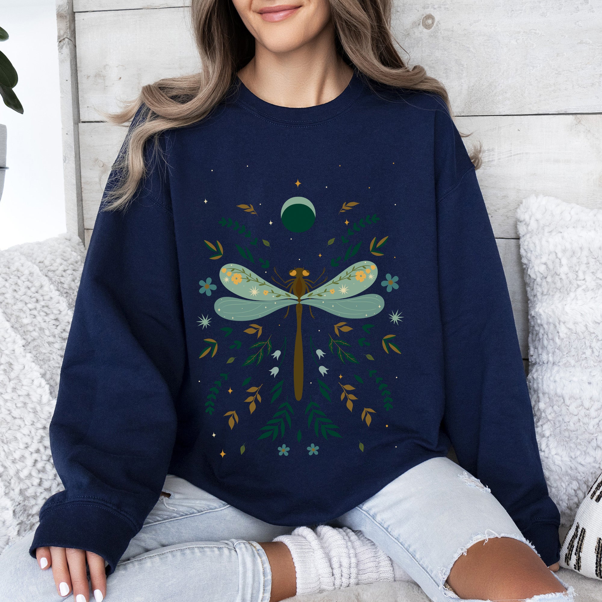 Floral Night Sky, Dragonfly, Moon, And Blooms Celestial Garden Limited Edition Sweatshirt