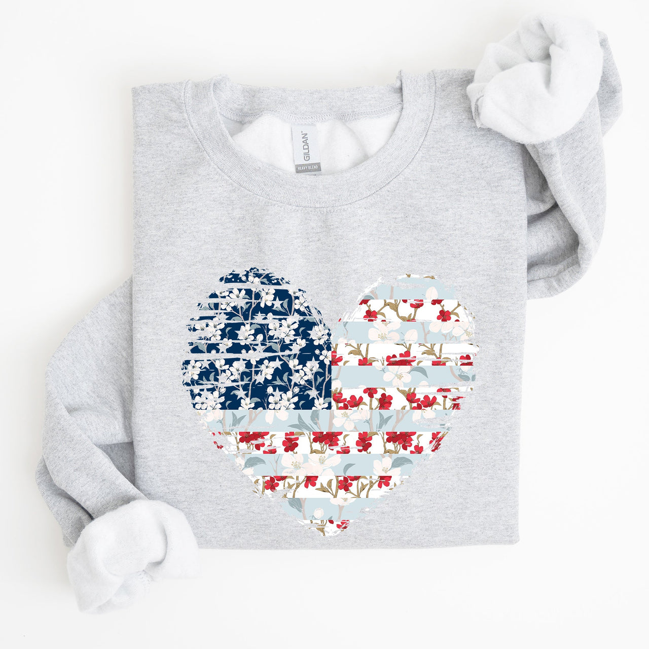 Floral Patriotic Heart Flag USA Stars Stripes Ethereal Garden Collection Sweatshirt