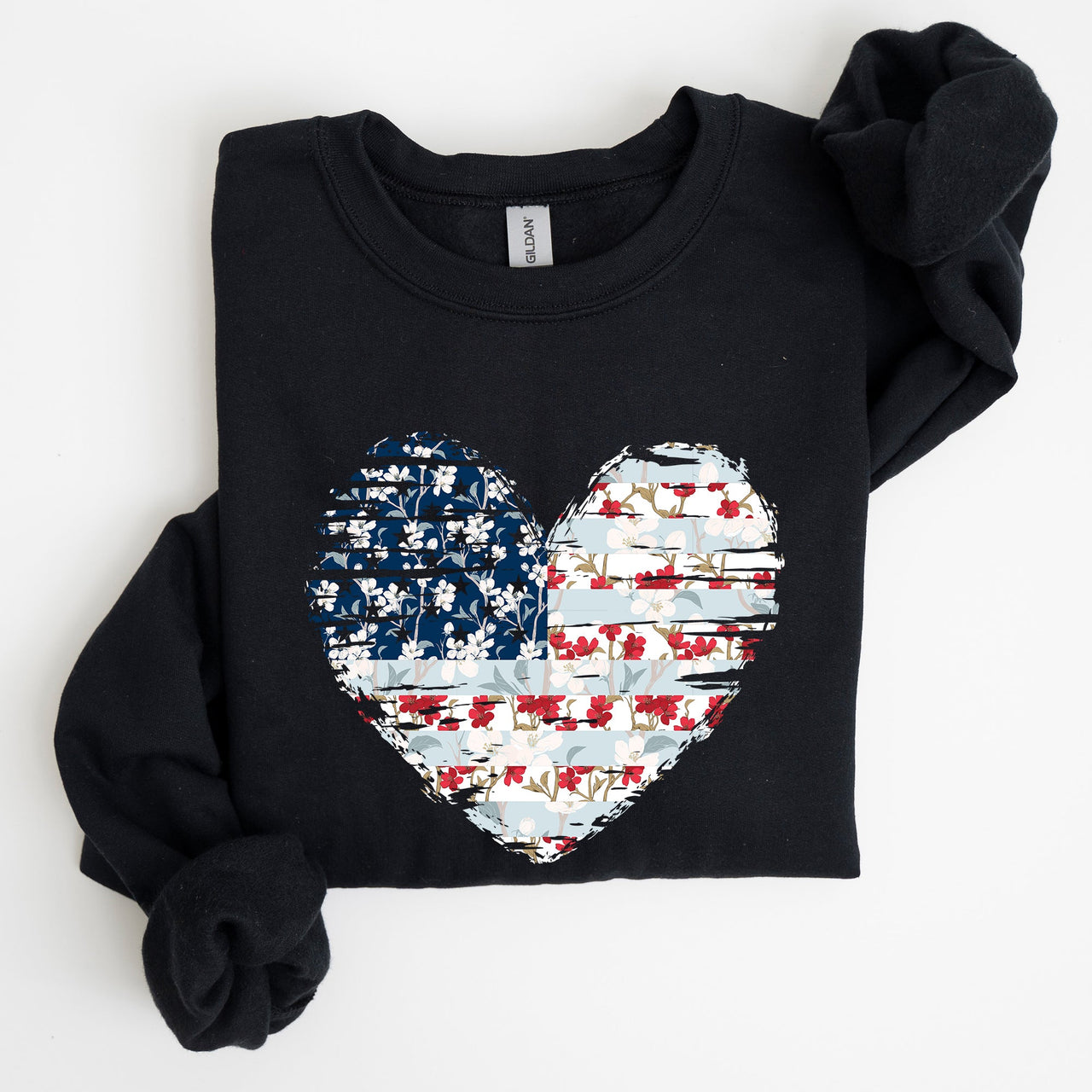 Floral Patriotic Heart Flag USA Stars Stripes Ethereal Garden Collection Sweatshirt