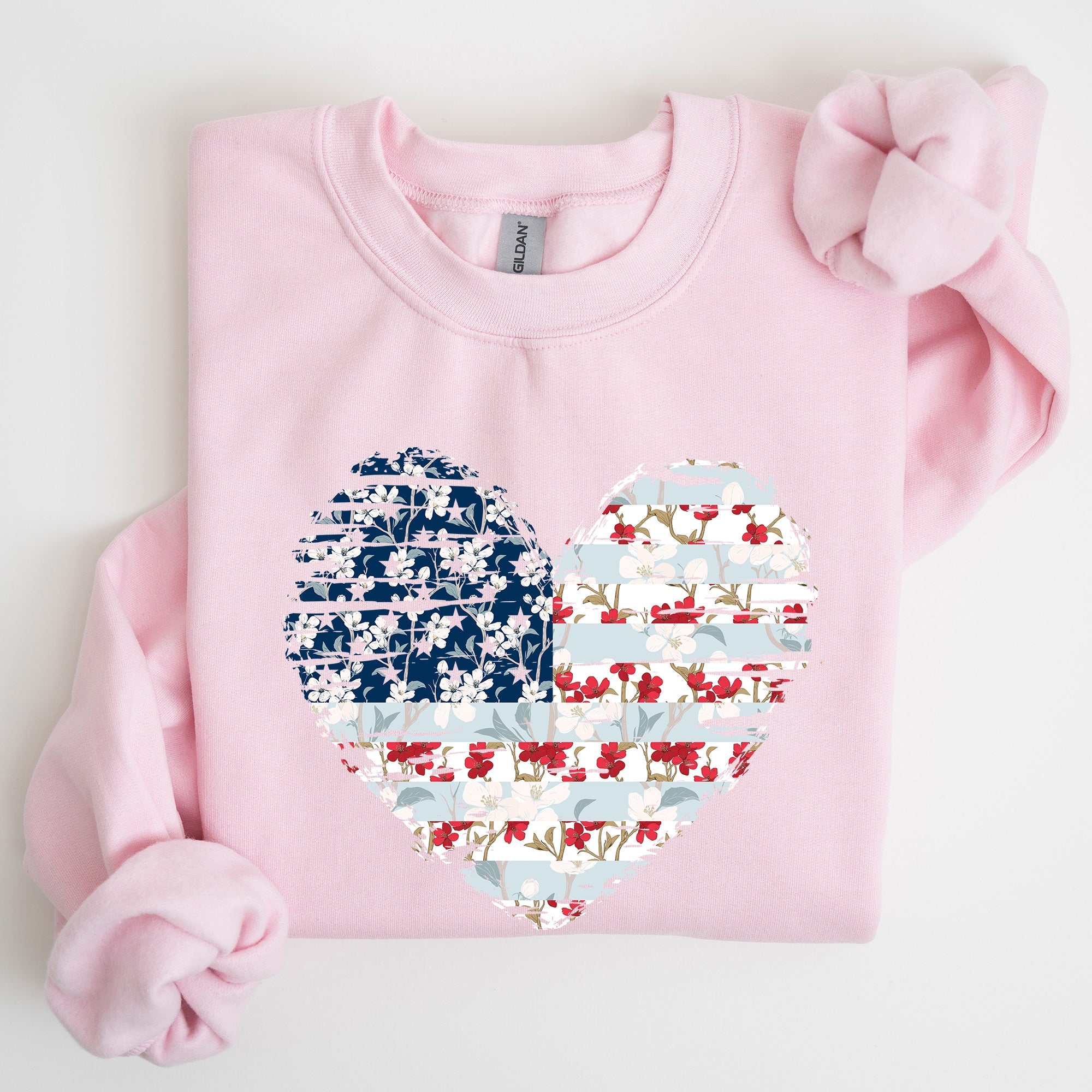 Floral Patriotic Heart Flag USA Stars Stripes Ethereal Garden Collection Sweatshirt