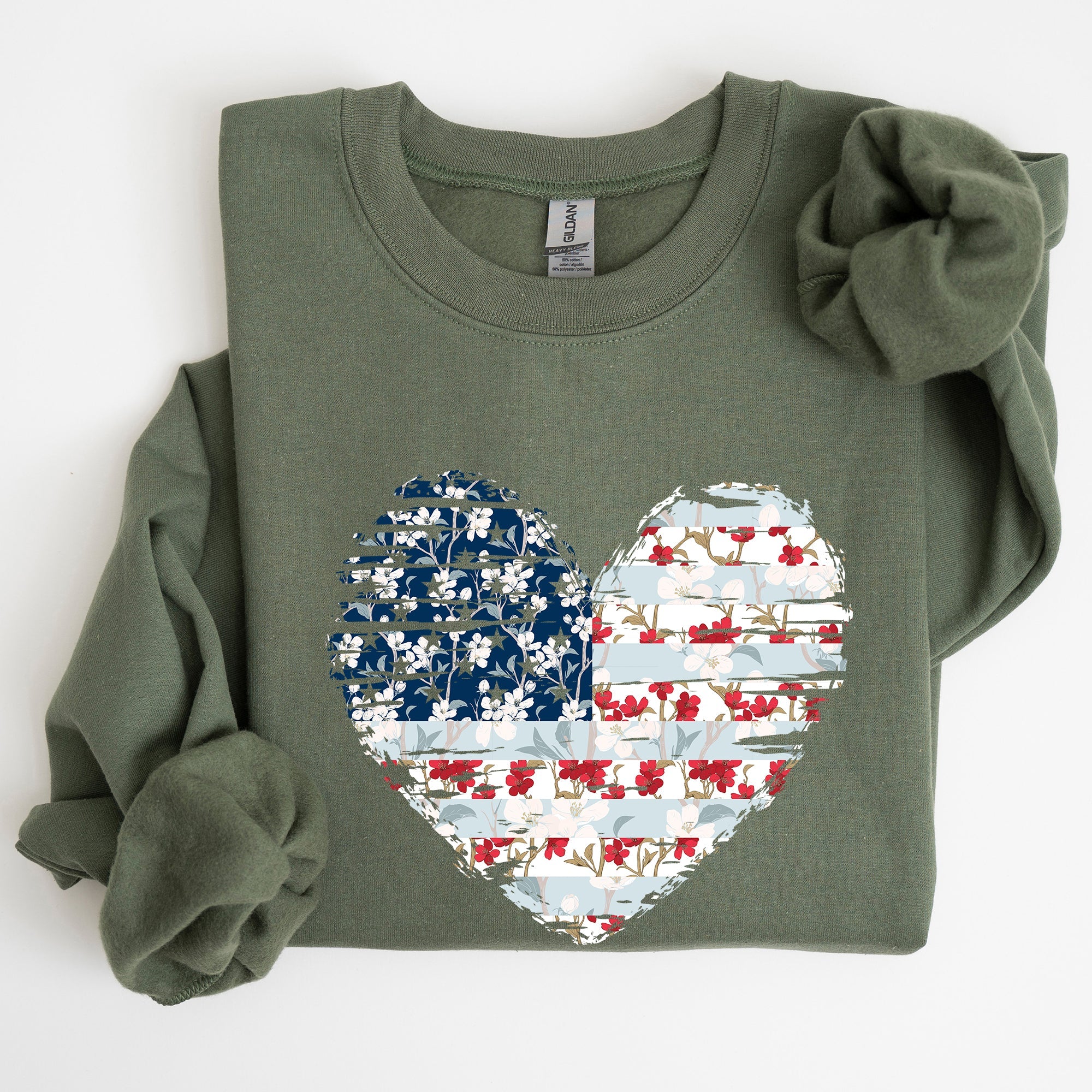 Floral Patriotic Heart Flag USA Stars Stripes Ethereal Garden Collection Sweatshirt