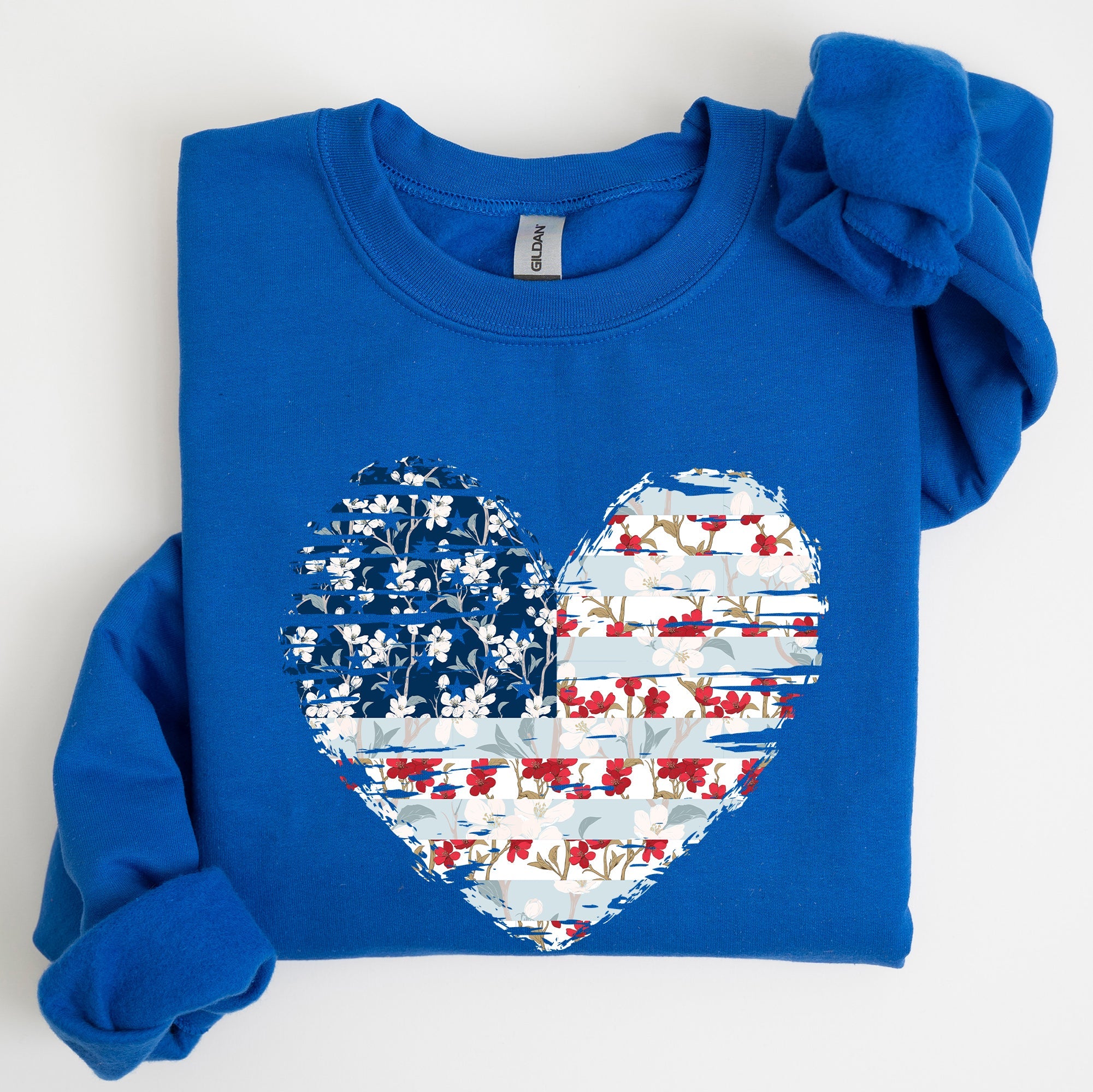 Floral Patriotic Heart Flag USA Stars Stripes Ethereal Garden Collection Sweatshirt