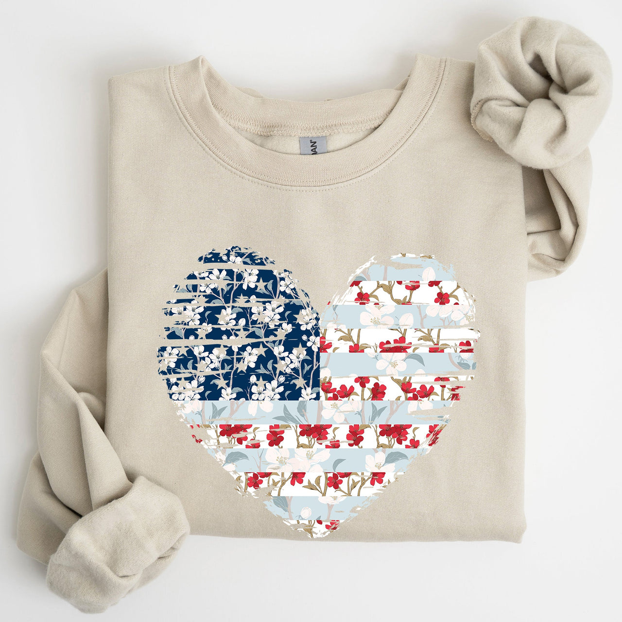 Floral Patriotic Heart Flag USA Stars Stripes Ethereal Garden Collection Sweatshirt