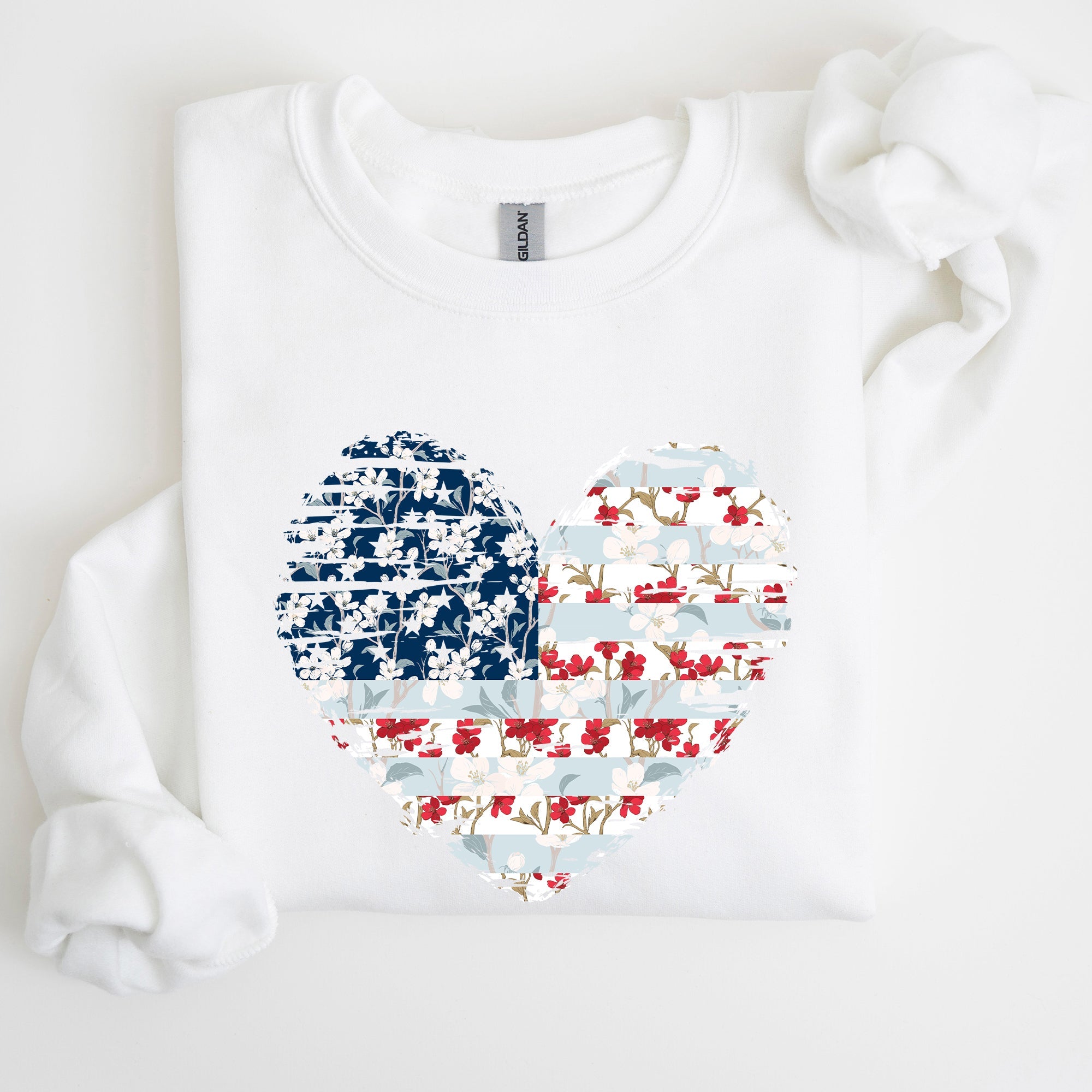 Floral Patriotic Heart Flag USA Stars Stripes Ethereal Garden Collection Sweatshirt