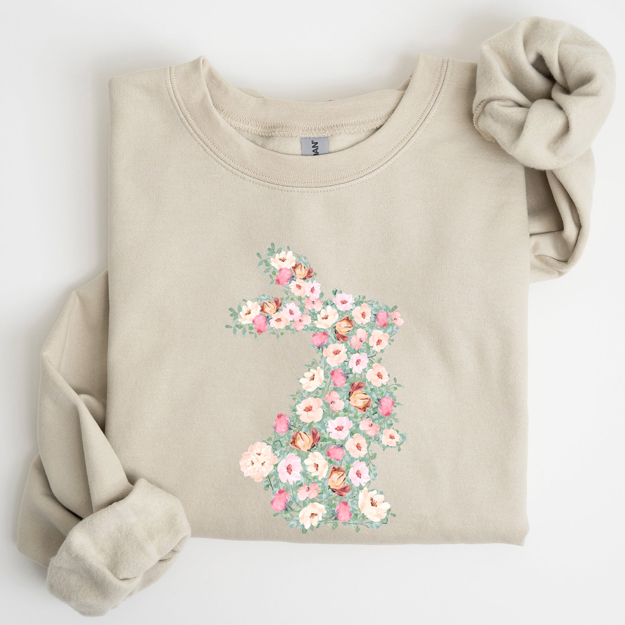 Floral Print Rabbit, Bunny, Easter Seasonal Springtime Floral Pattern With Delicate Bunny Motif Sweatshirt