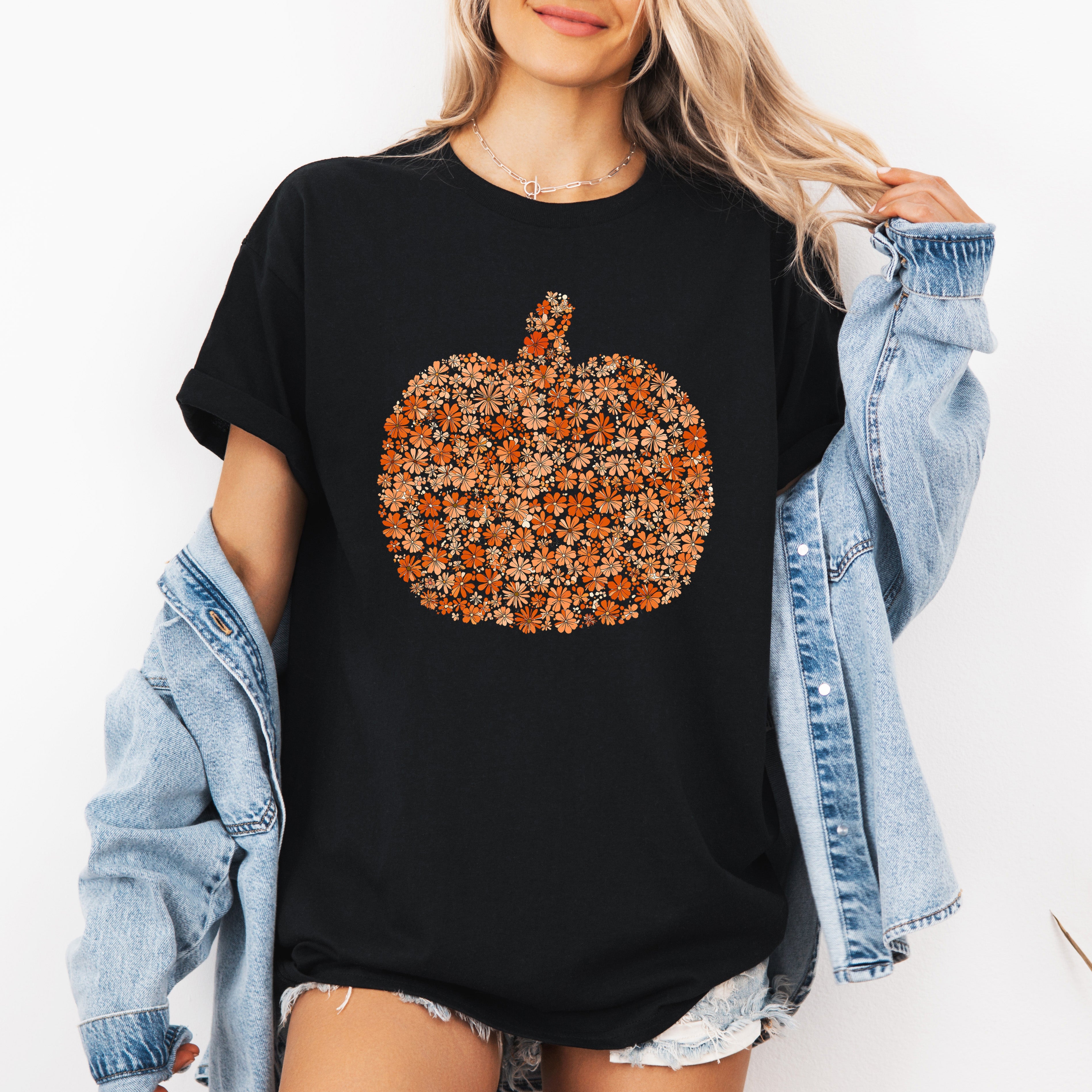 Floral Pumpkin With Autumn Flowers In Rich Fall Colors And Cozy Seasonal Garden Mood Graphic Tee