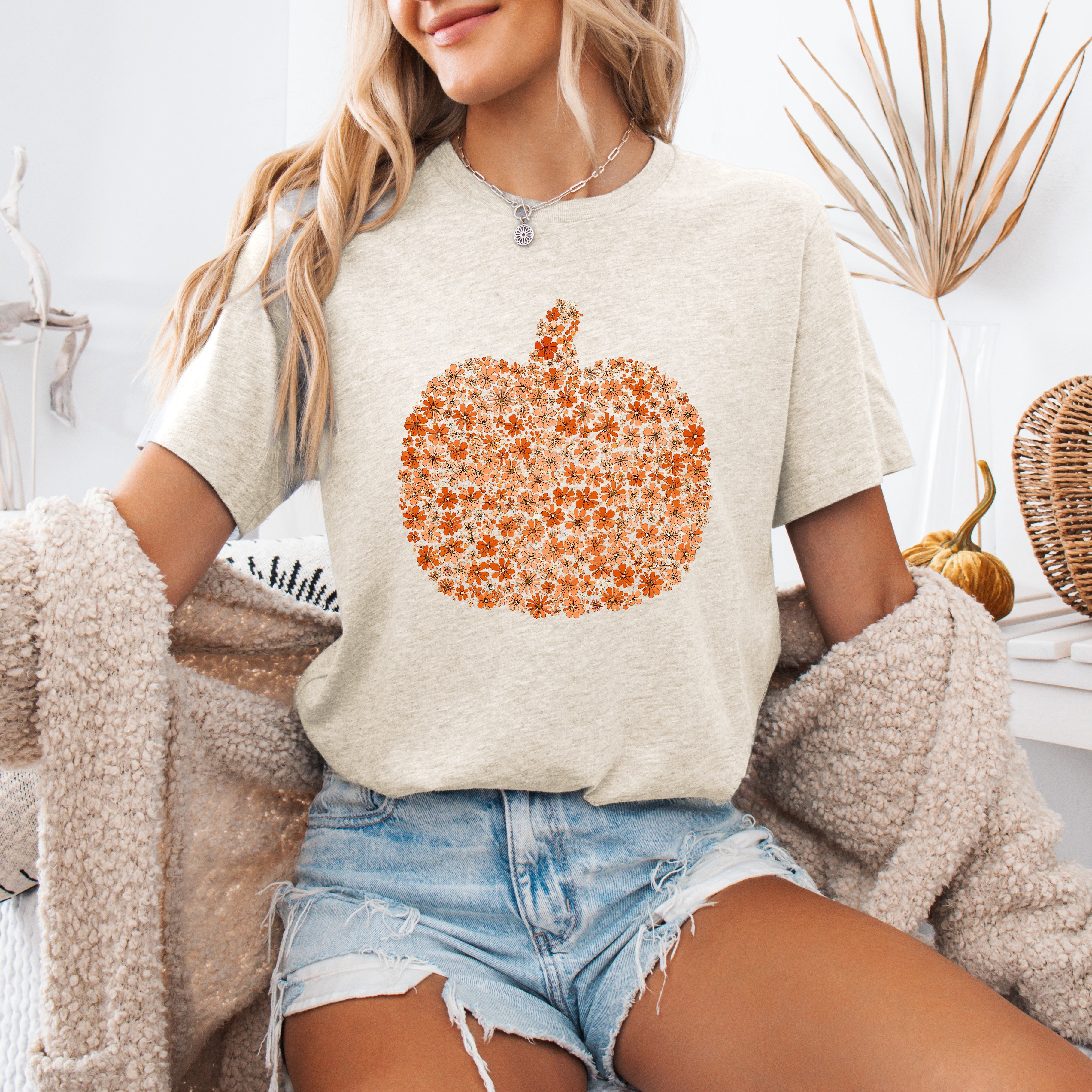 Floral Pumpkin With Autumn Flowers In Rich Fall Colors And Cozy Seasonal Garden Mood Graphic Tee