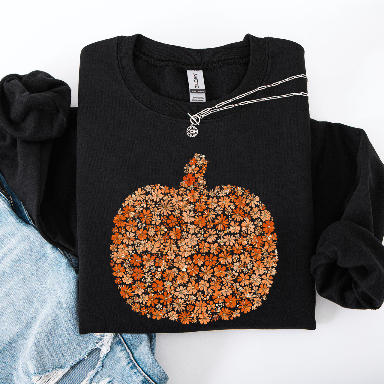 Floral Pumpkin And Autumn Flowers Farmhouse Cozy Handpicked Blooms For Cold Weather Sweatshirt