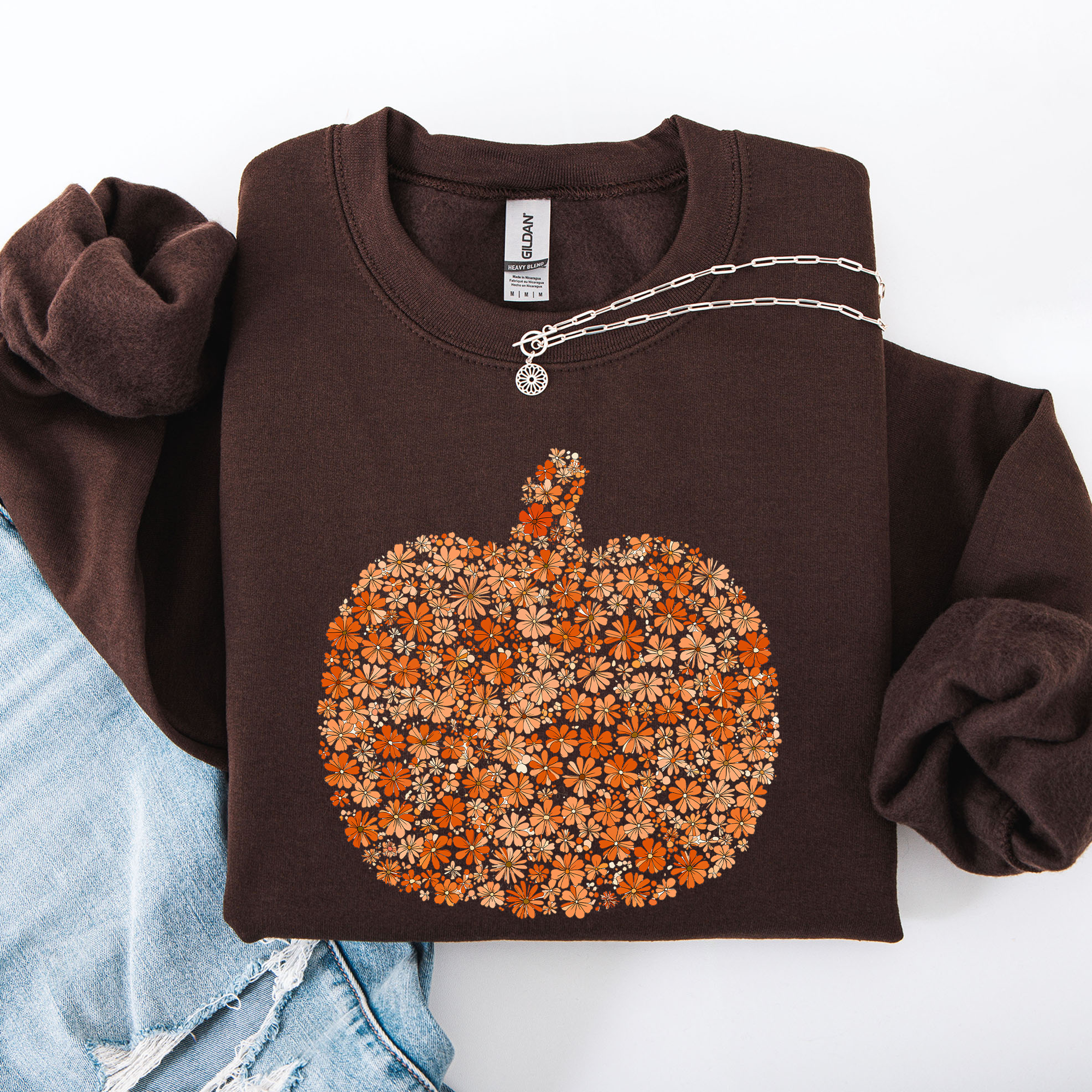 Floral Pumpkin And Autumn Flowers Farmhouse Cozy Handpicked Blooms For Cold Weather Sweatshirt