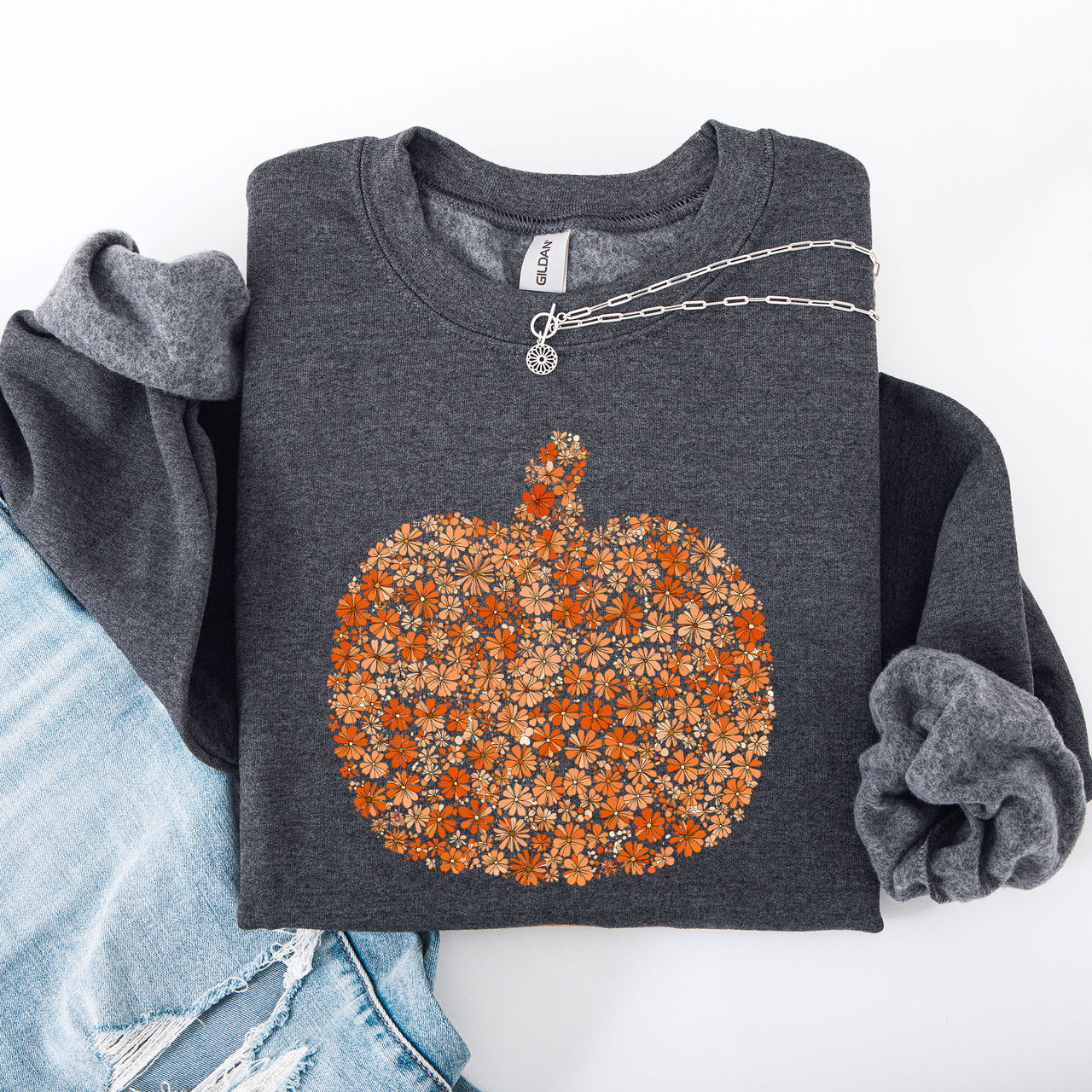 Floral Pumpkin And Autumn Flowers Farmhouse Cozy Handpicked Blooms For Cold Weather Sweatshirt