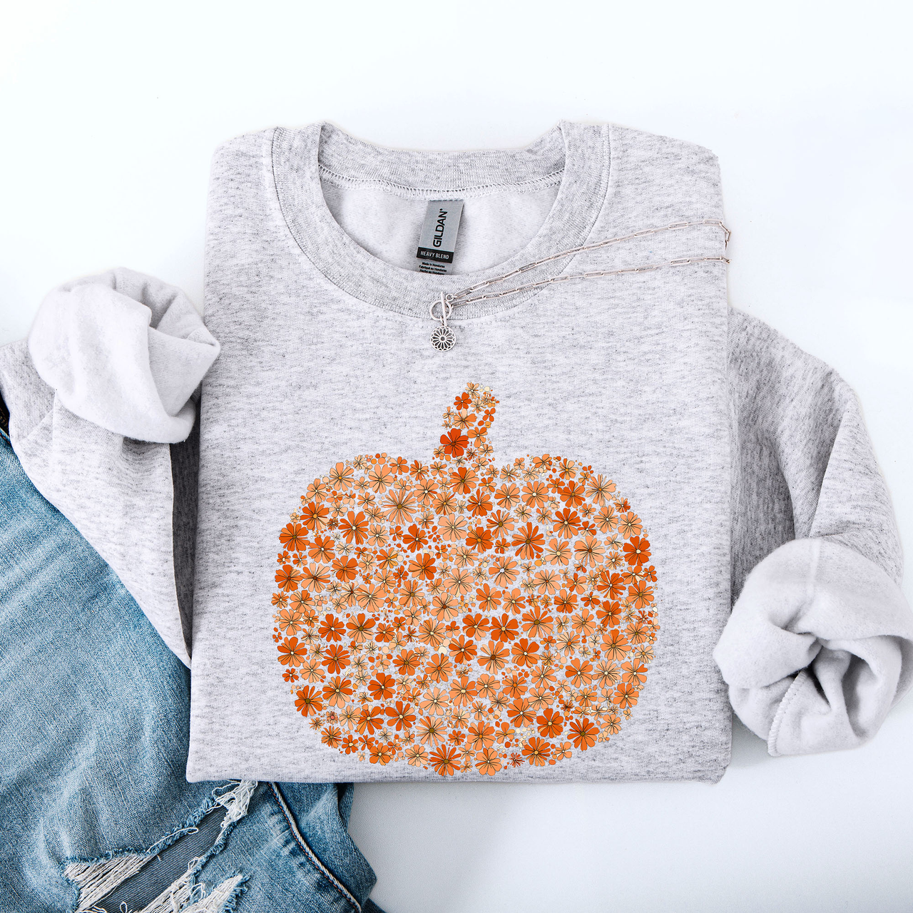 Floral Pumpkin And Autumn Flowers Farmhouse Cozy Handpicked Blooms For Cold Weather Sweatshirt