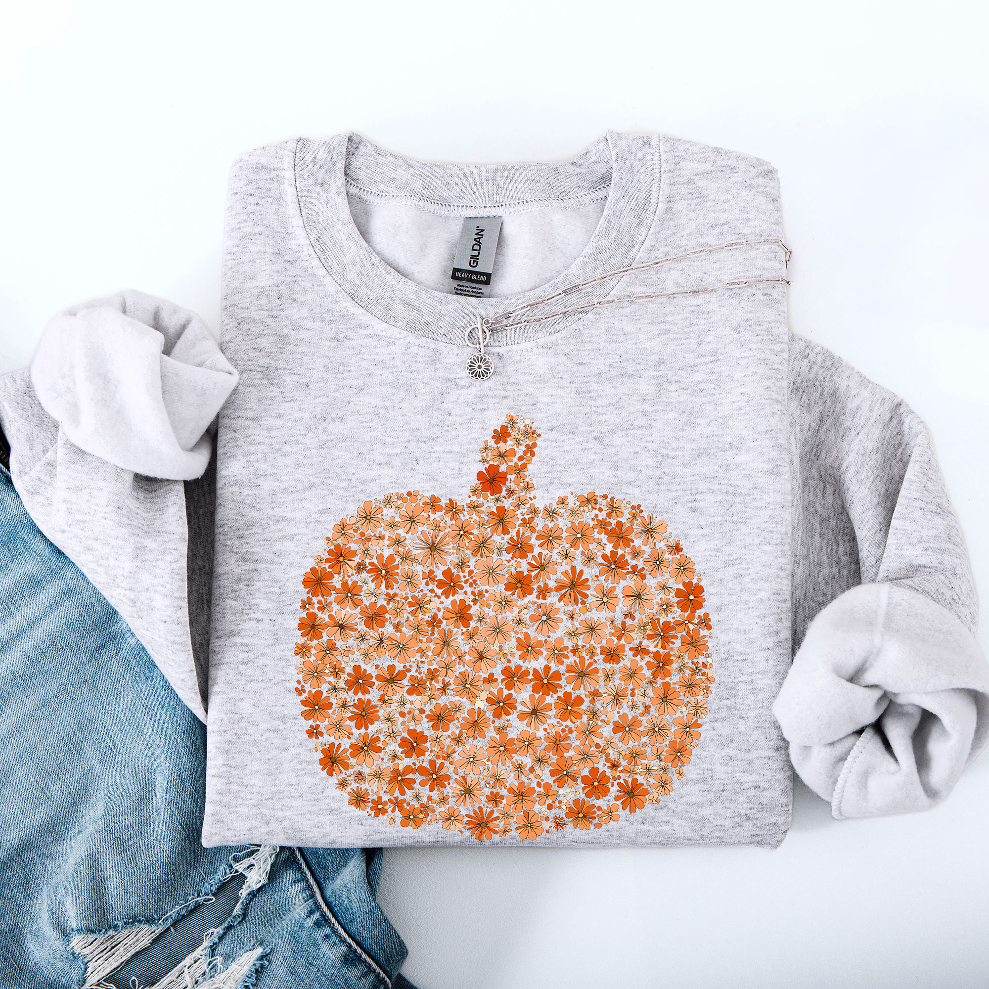 Floral Pumpkin And Autumn Flowers Farmhouse Cozy Handpicked Blooms For Cold Weather Sweatshirt