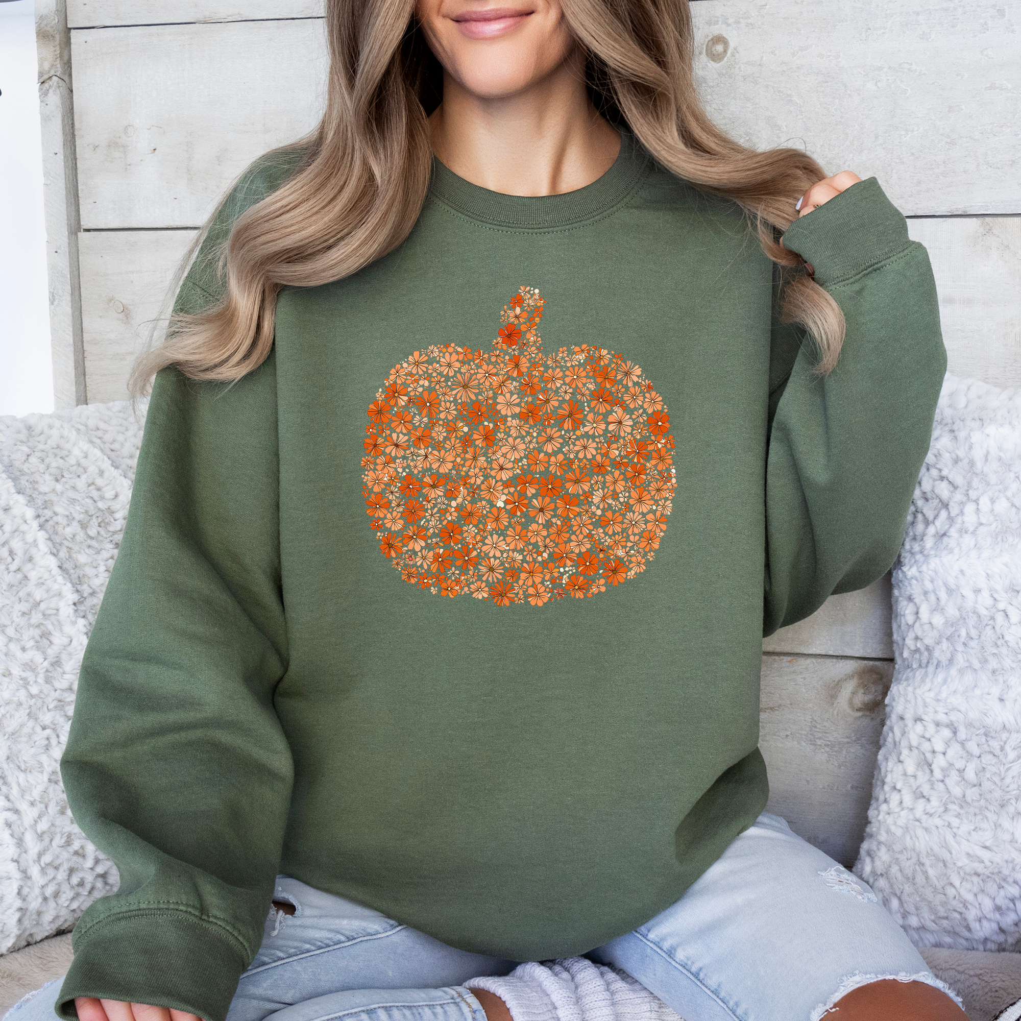 Floral Pumpkin And Autumn Flowers Farmhouse Cozy Handpicked Blooms For Cold Weather Sweatshirt