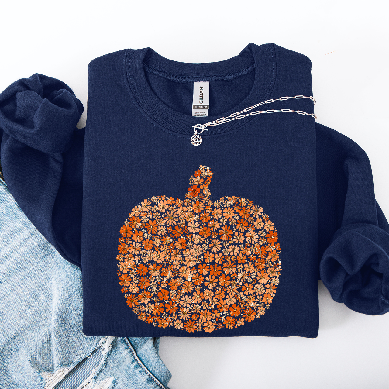 Floral Pumpkin And Autumn Flowers Farmhouse Cozy Handpicked Blooms For Cold Weather Sweatshirt