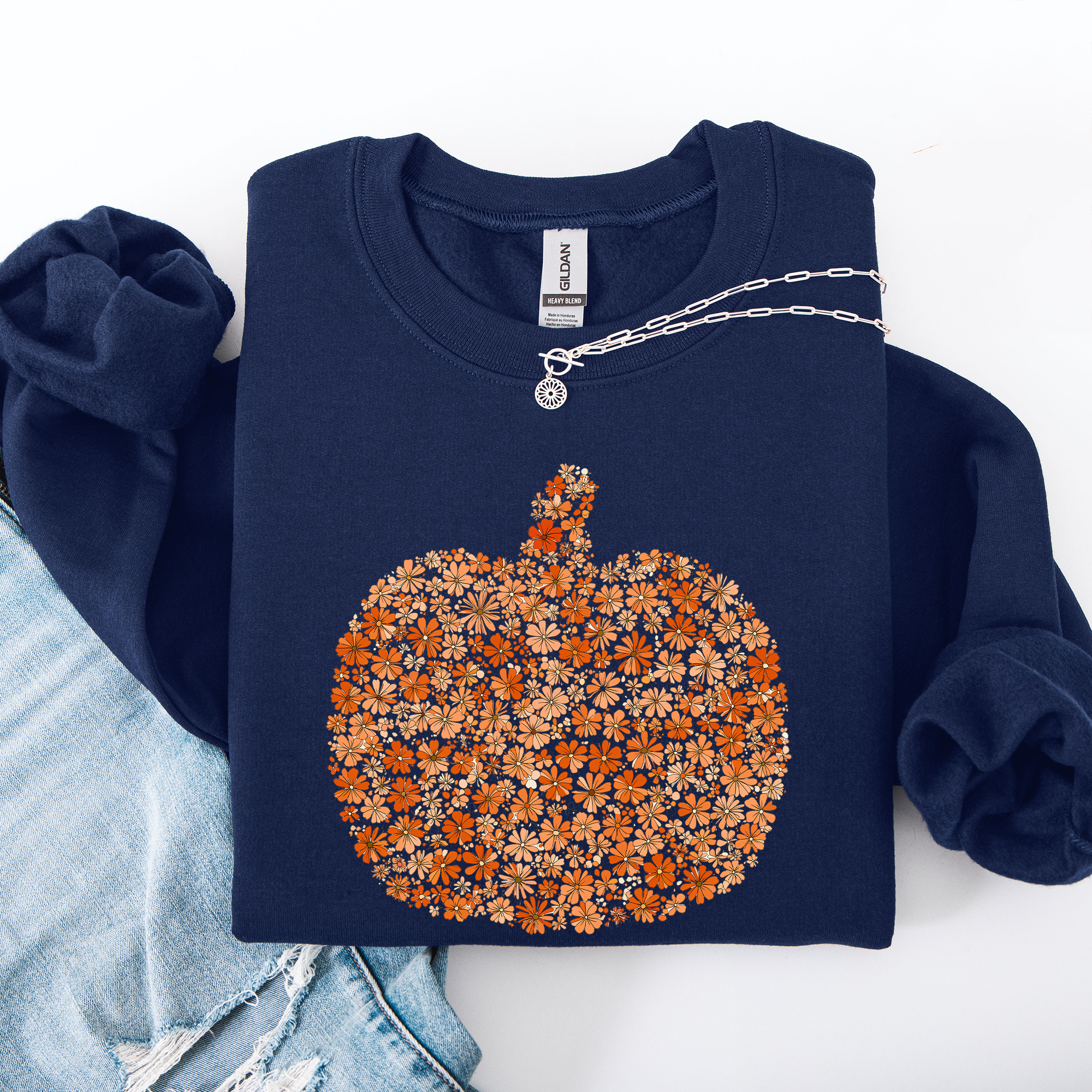 Floral Pumpkin And Autumn Flowers Farmhouse Cozy Handpicked Blooms For Cold Weather Sweatshirt