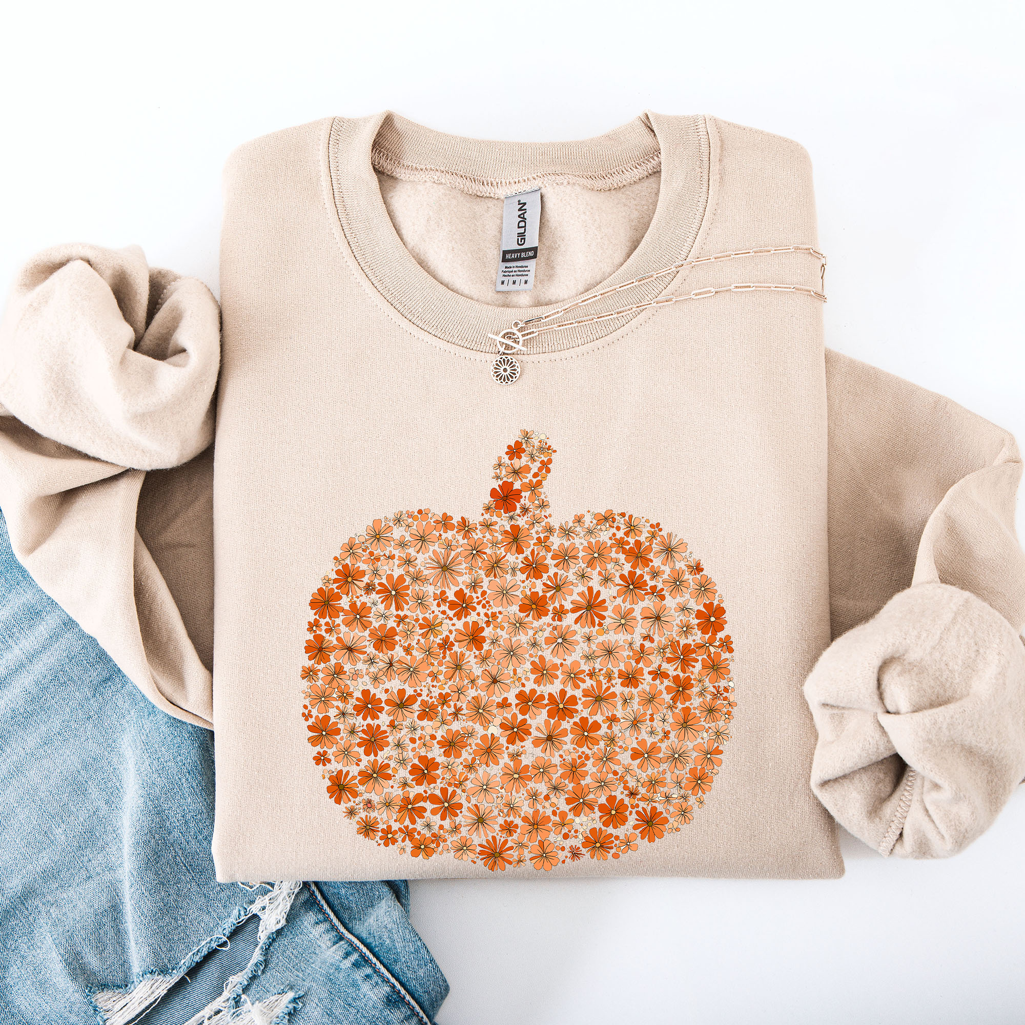 Floral Pumpkin And Autumn Flowers Farmhouse Cozy Handpicked Blooms For Cold Weather Sweatshirt