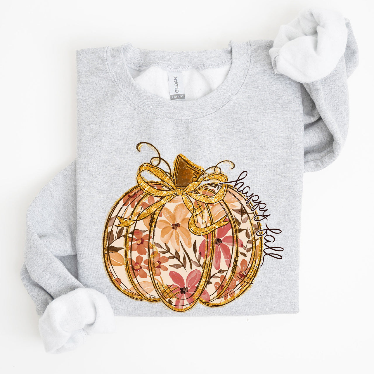 Floral Pumpkin Happy Fall Flowers Autumn Thanksgiving Harvest Graphic Sweatshirt