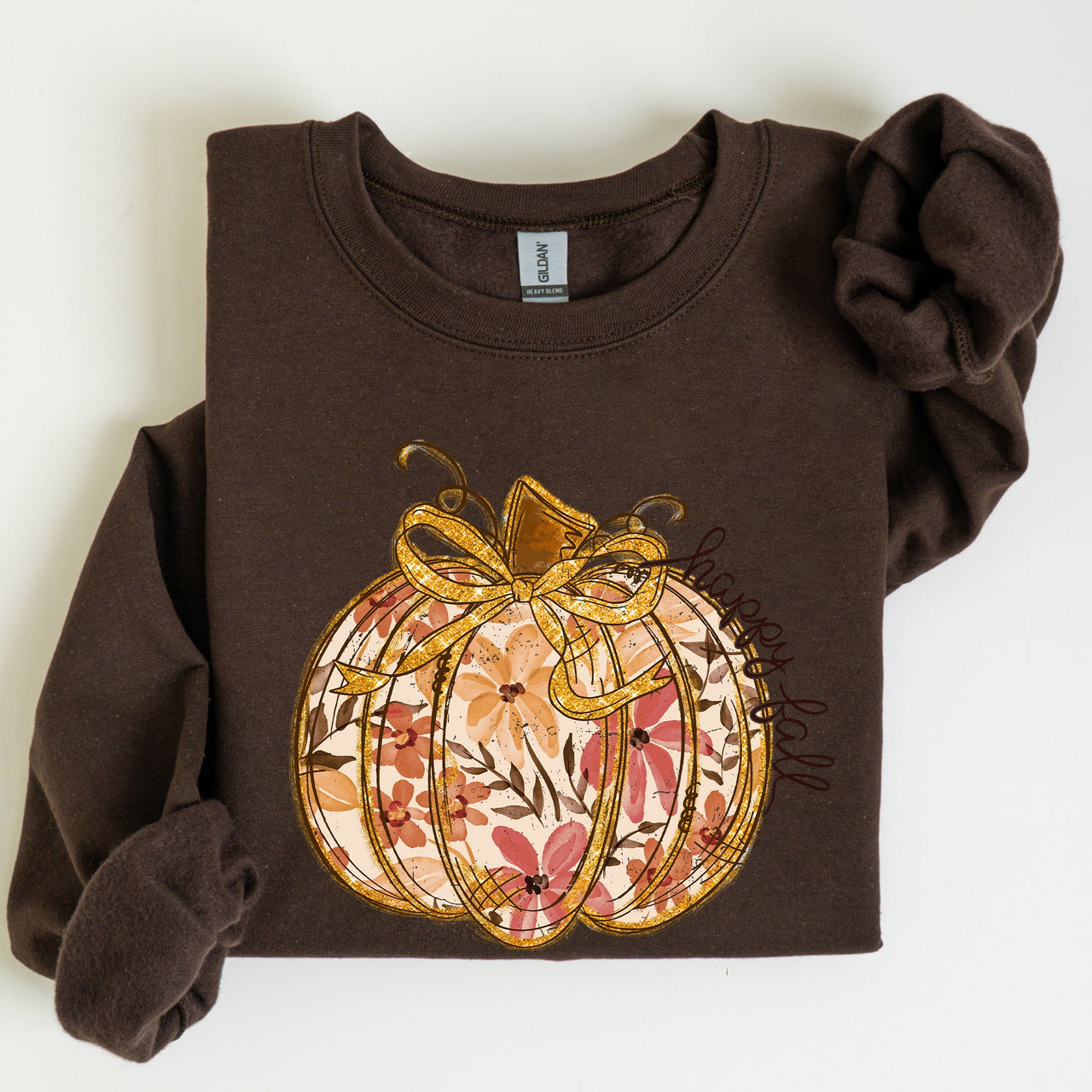 Floral Pumpkin Happy Fall Flowers Autumn Thanksgiving Harvest Graphic Sweatshirt