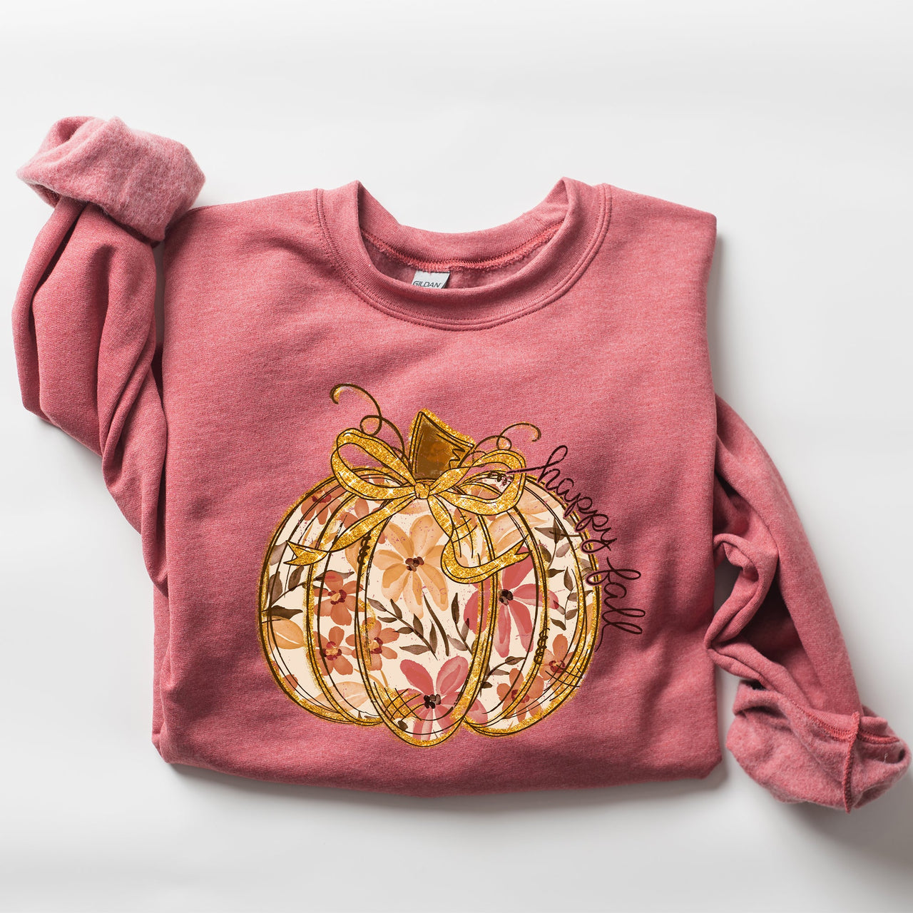 Floral Pumpkin Happy Fall Flowers Autumn Thanksgiving Harvest Graphic Sweatshirt