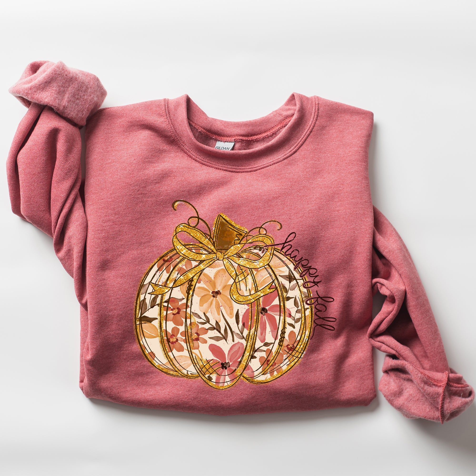 Floral Pumpkin Happy Fall Flowers Autumn Thanksgiving Harvest Graphic Sweatshirt