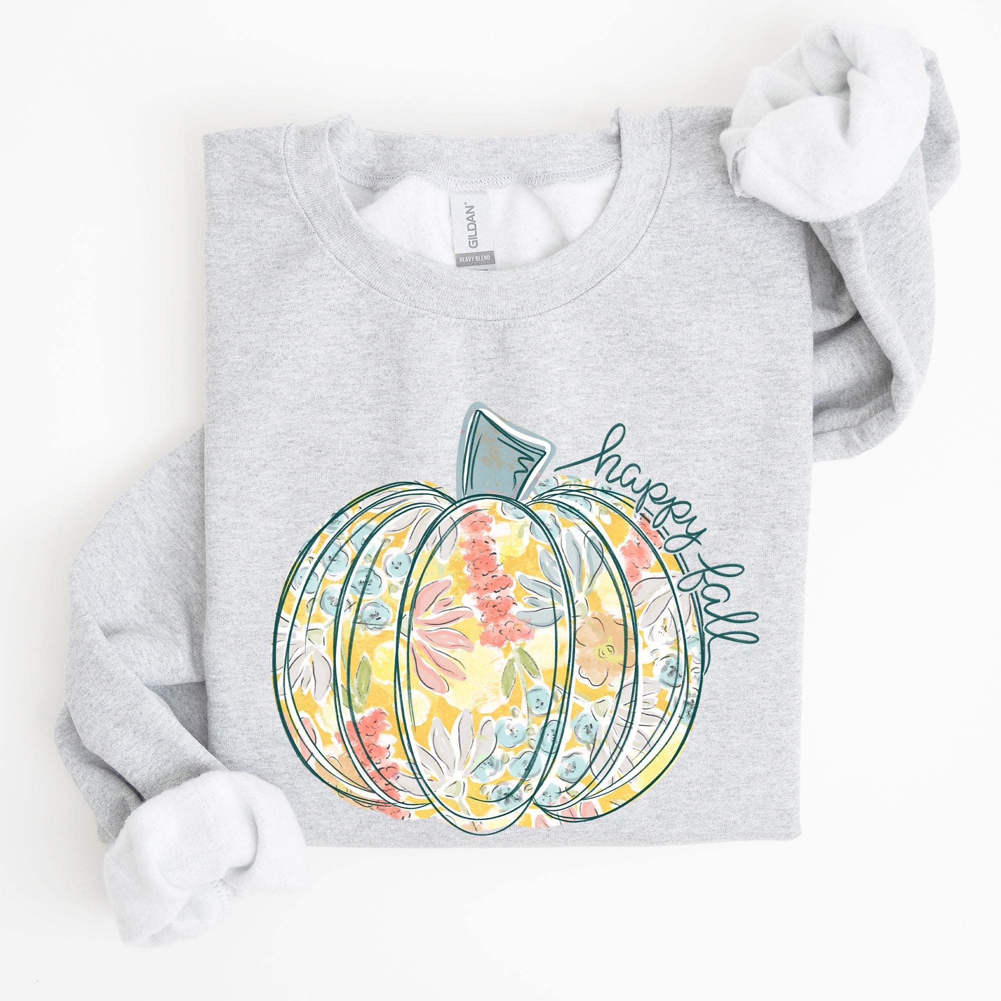 Floral Pumpkin Happy Fall Pastels Flowers Autumn Seasonal Thanksgiving Cozy Sweatshirt