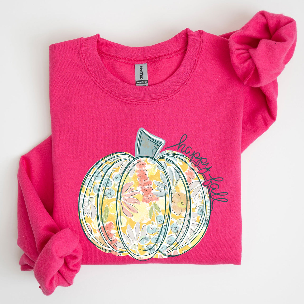 Floral Pumpkin Happy Fall Pastels Flowers Autumn Seasonal Thanksgiving Cozy Sweatshirt