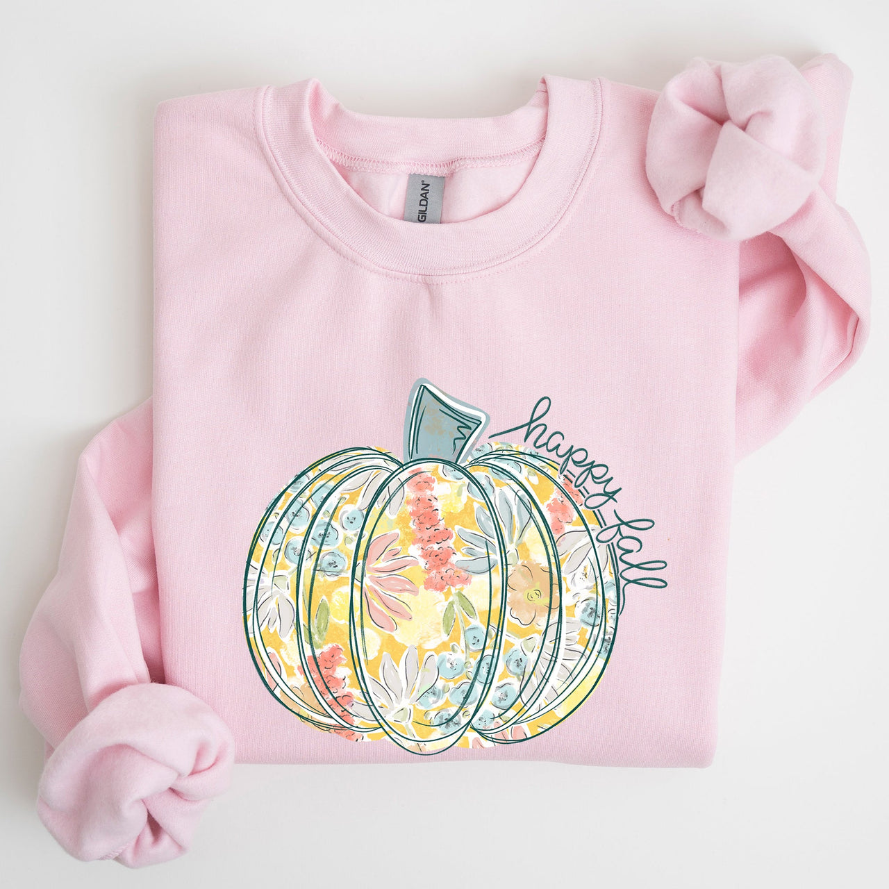 Floral Pumpkin Happy Fall Pastels Flowers Autumn Seasonal Thanksgiving Cozy Sweatshirt