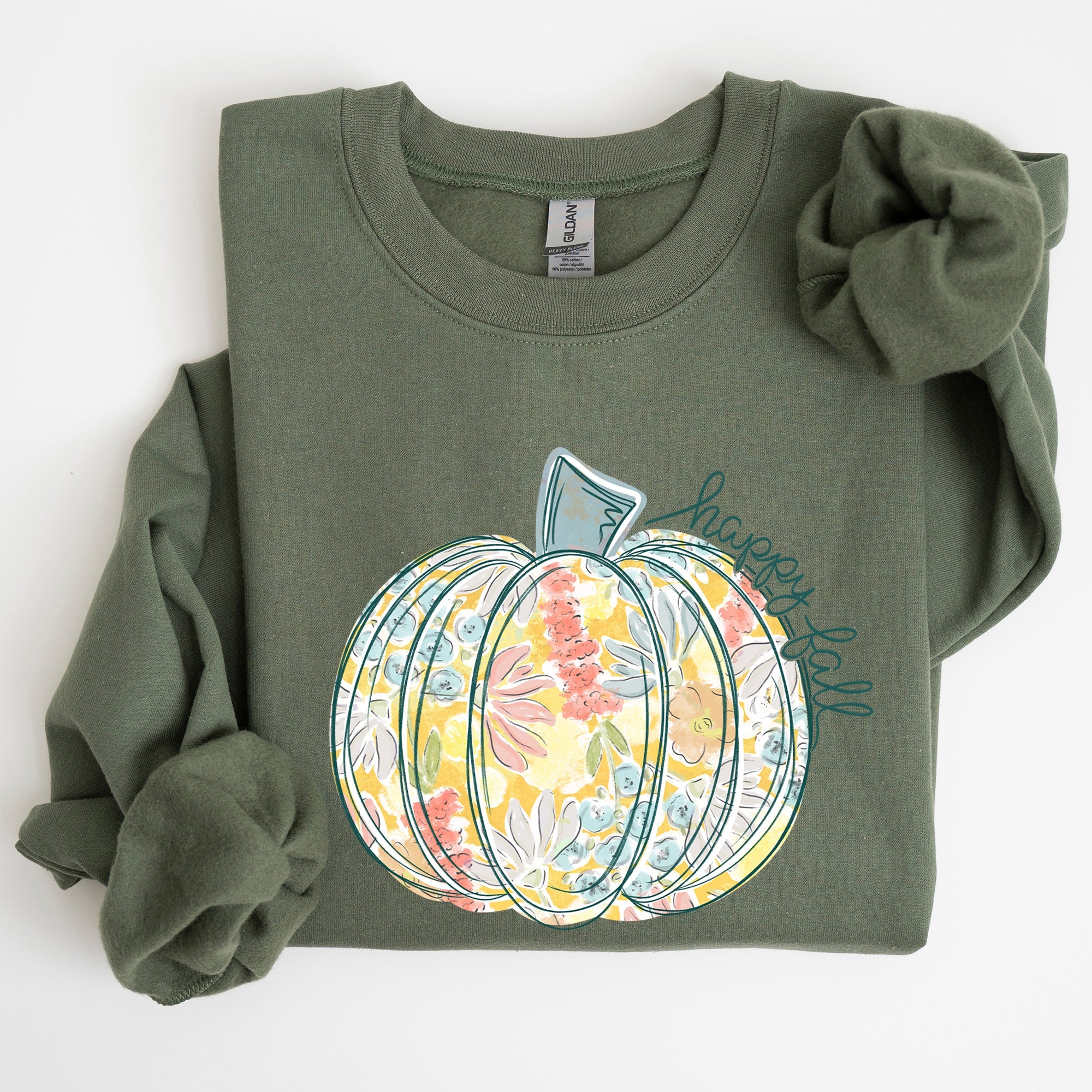 Floral Pumpkin Happy Fall Pastels Flowers Autumn Seasonal Thanksgiving Cozy Sweatshirt