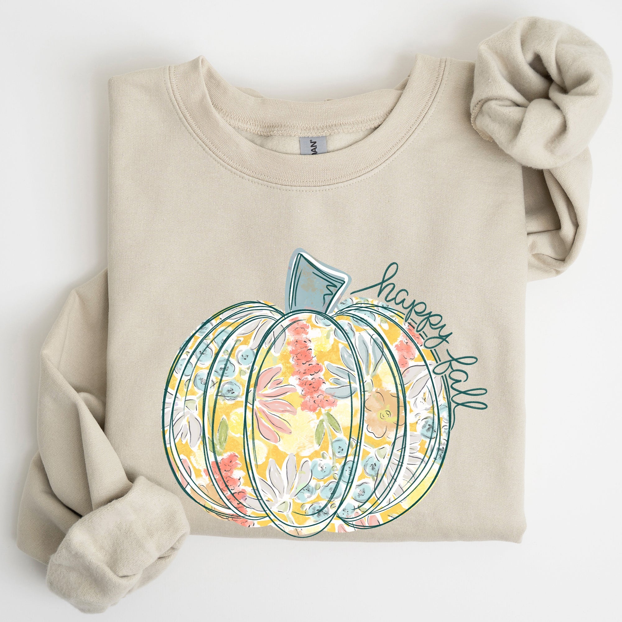 Floral Pumpkin Happy Fall Pastels Flowers Autumn Seasonal Thanksgiving Cozy Sweatshirt