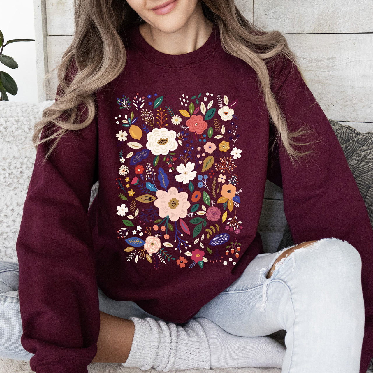 Flower Field Whimsical Colorful Floral Garden Meadow Spring Bloom Graphic Sweatshirt