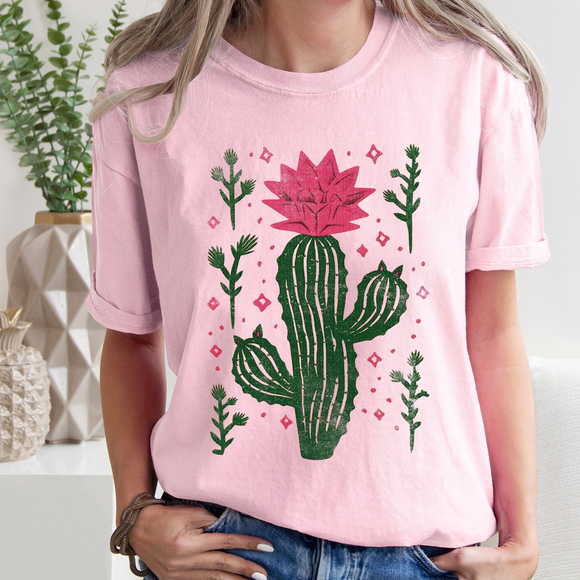 Flowering Desert Cactus Succulent Plants Cowgirl Desert Southwest Floral Motif Comfort Colors Tee