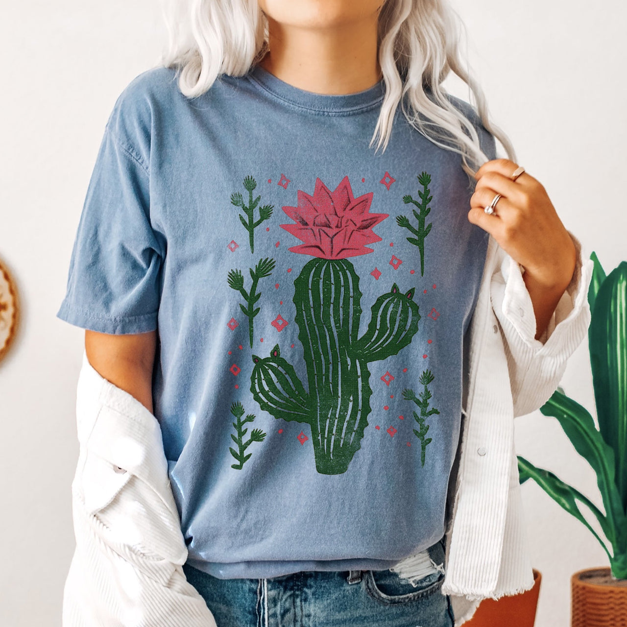 Flowering Desert Cactus Succulent Plants Cowgirl Desert Southwest Floral Motif Comfort Colors Tee