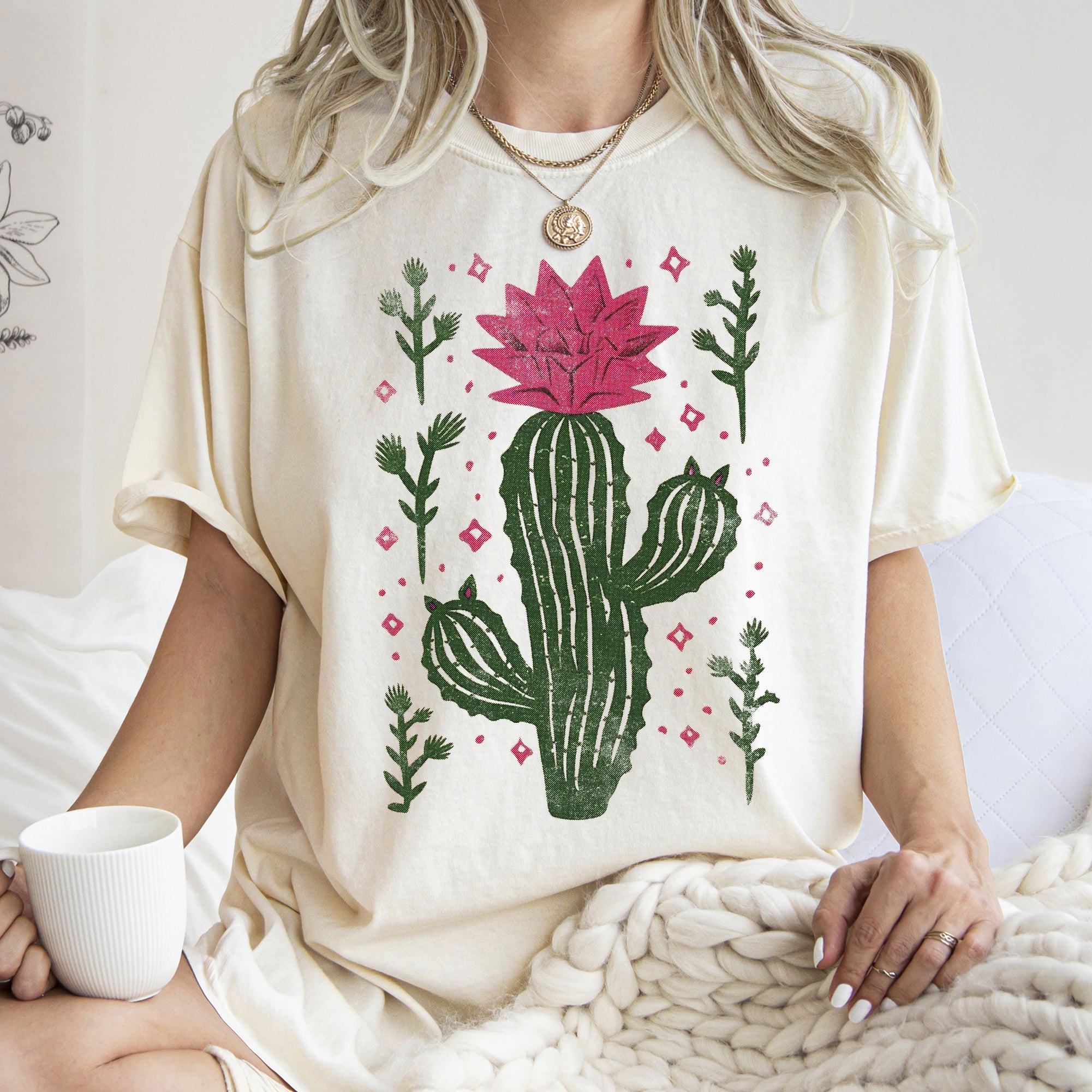 Flowering Desert Cactus Succulent Plants Cowgirl Desert Southwest Floral Motif Comfort Colors Tee