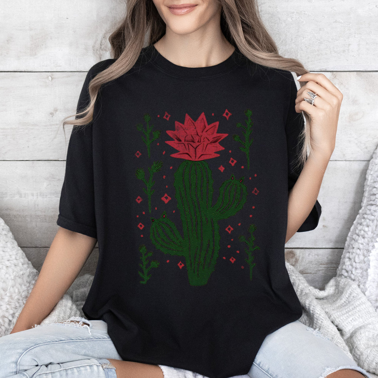 Flowering Desert Cactus Succulent Plants Cowgirl Desert Southwest Floral Motif Comfort Colors Tee
