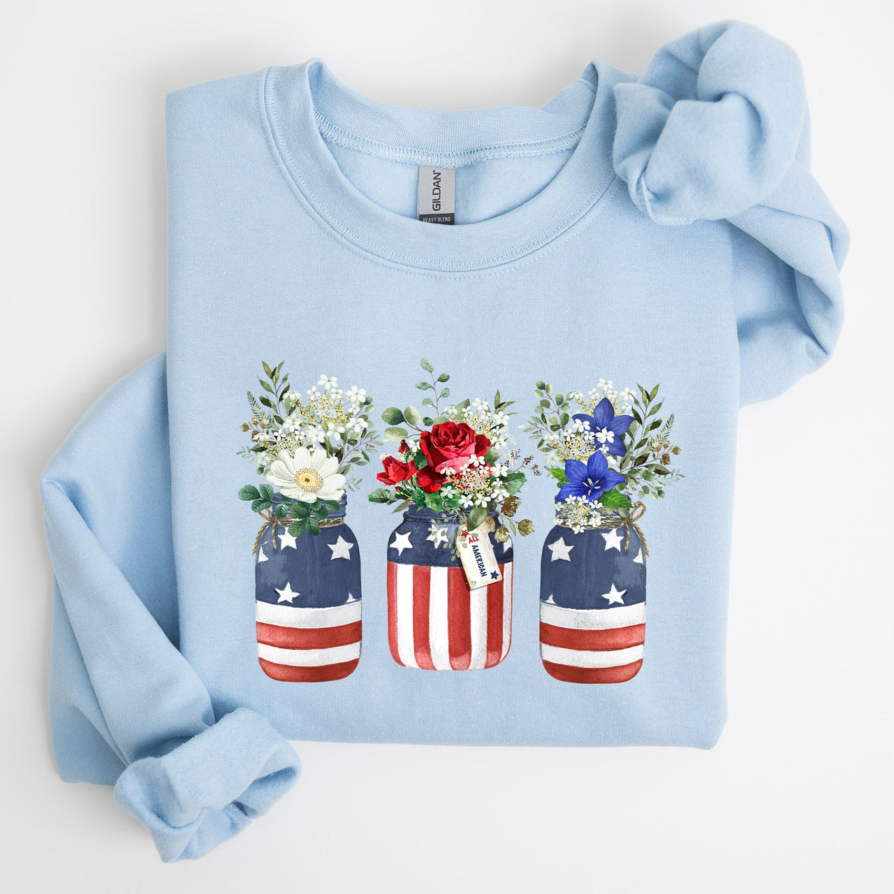 Flowers In Mason Jars All American Patriotic Floral Americana Outdoor Pride Sweatshirt